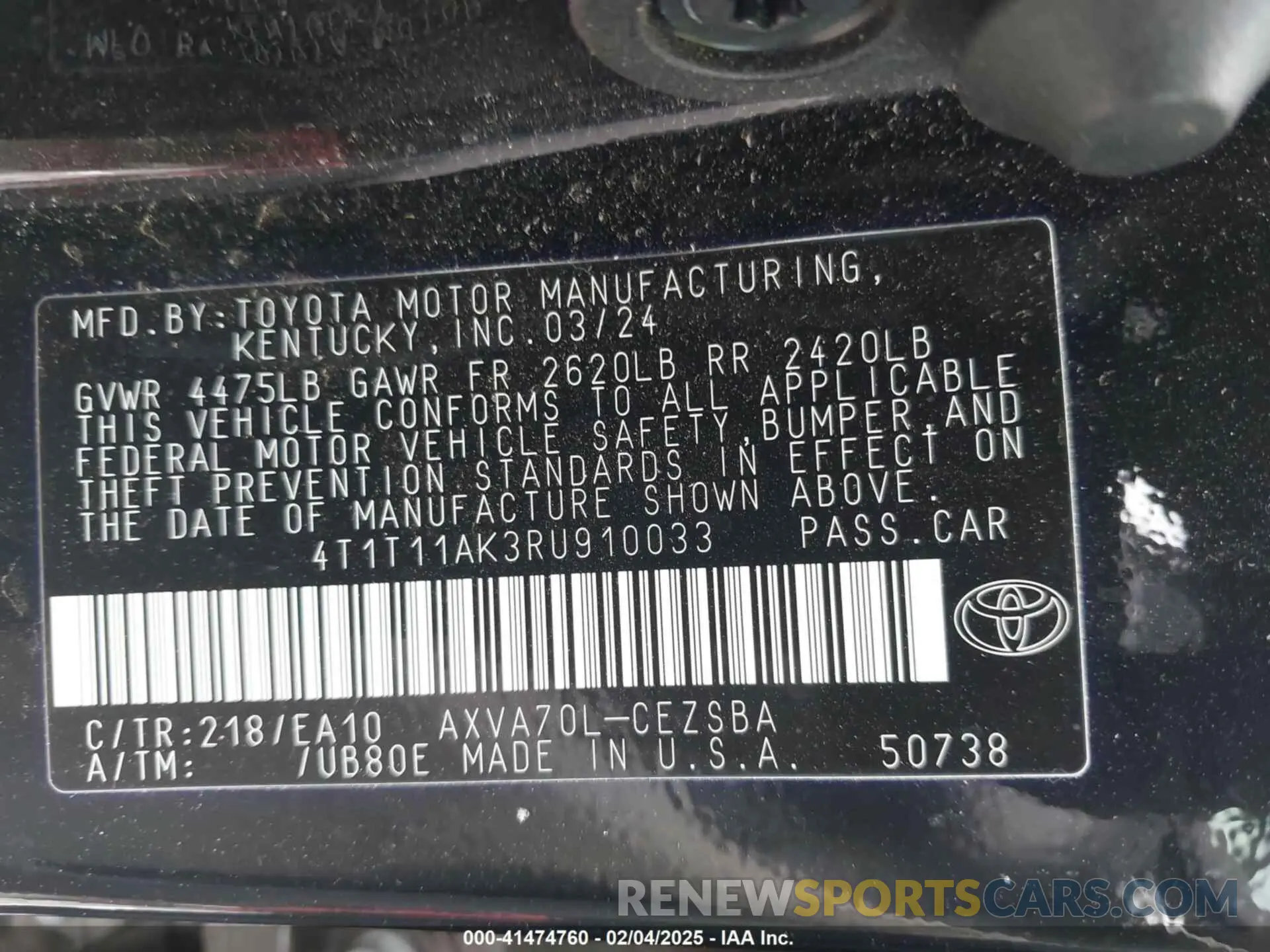 9 Photograph of a damaged car 4T1T11AK3RU910033 TOYOTA CAMRY 2024