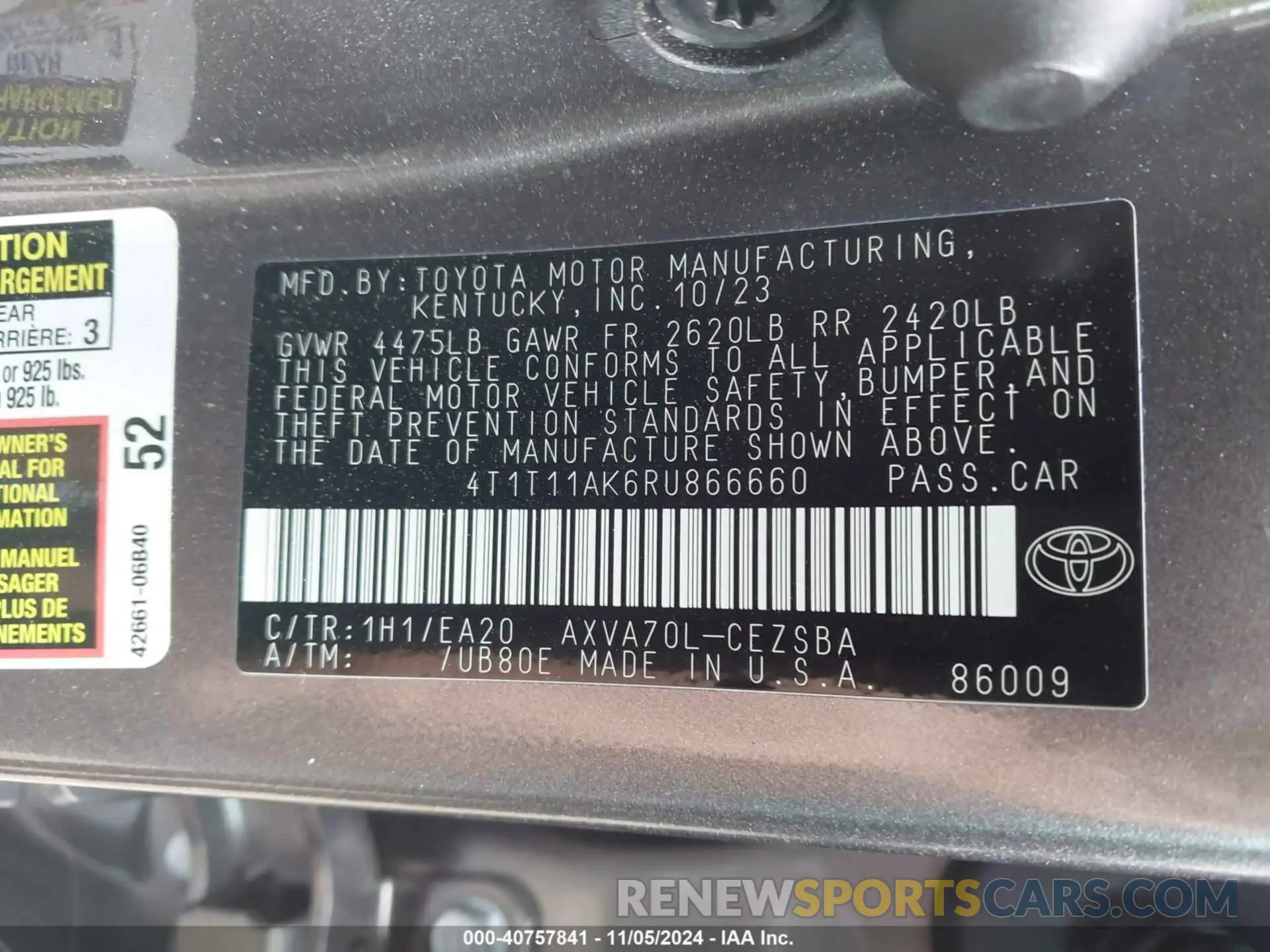 9 Photograph of a damaged car 4T1T11AK6RU866660 TOYOTA CAMRY 2024