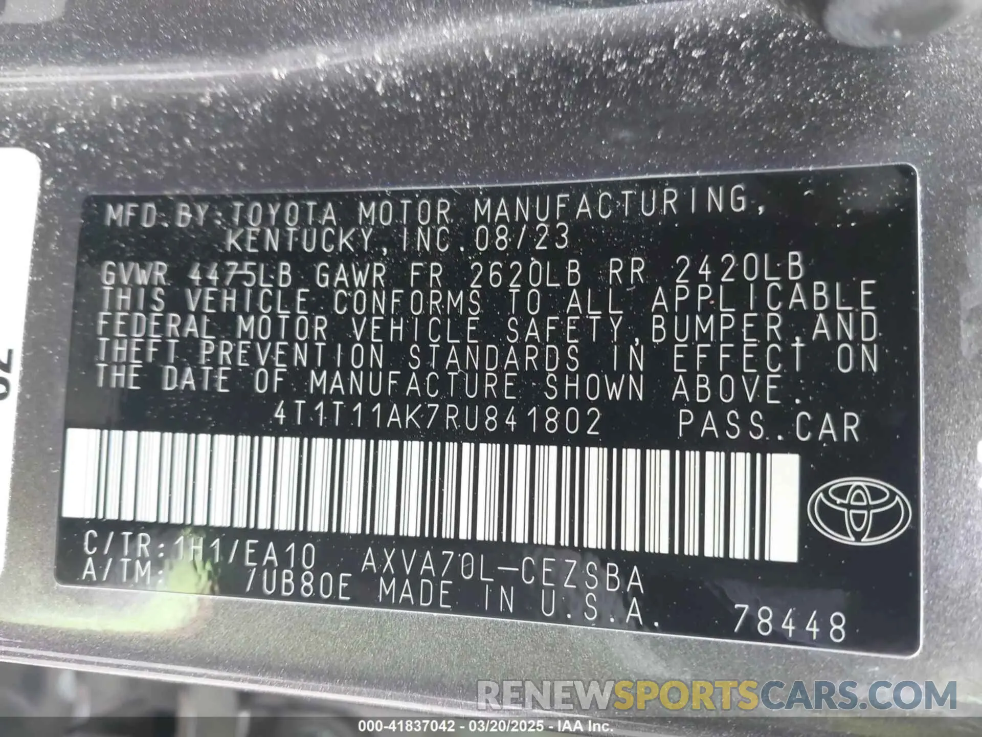 9 Photograph of a damaged car 4T1T11AK7RU841802 TOYOTA CAMRY 2024