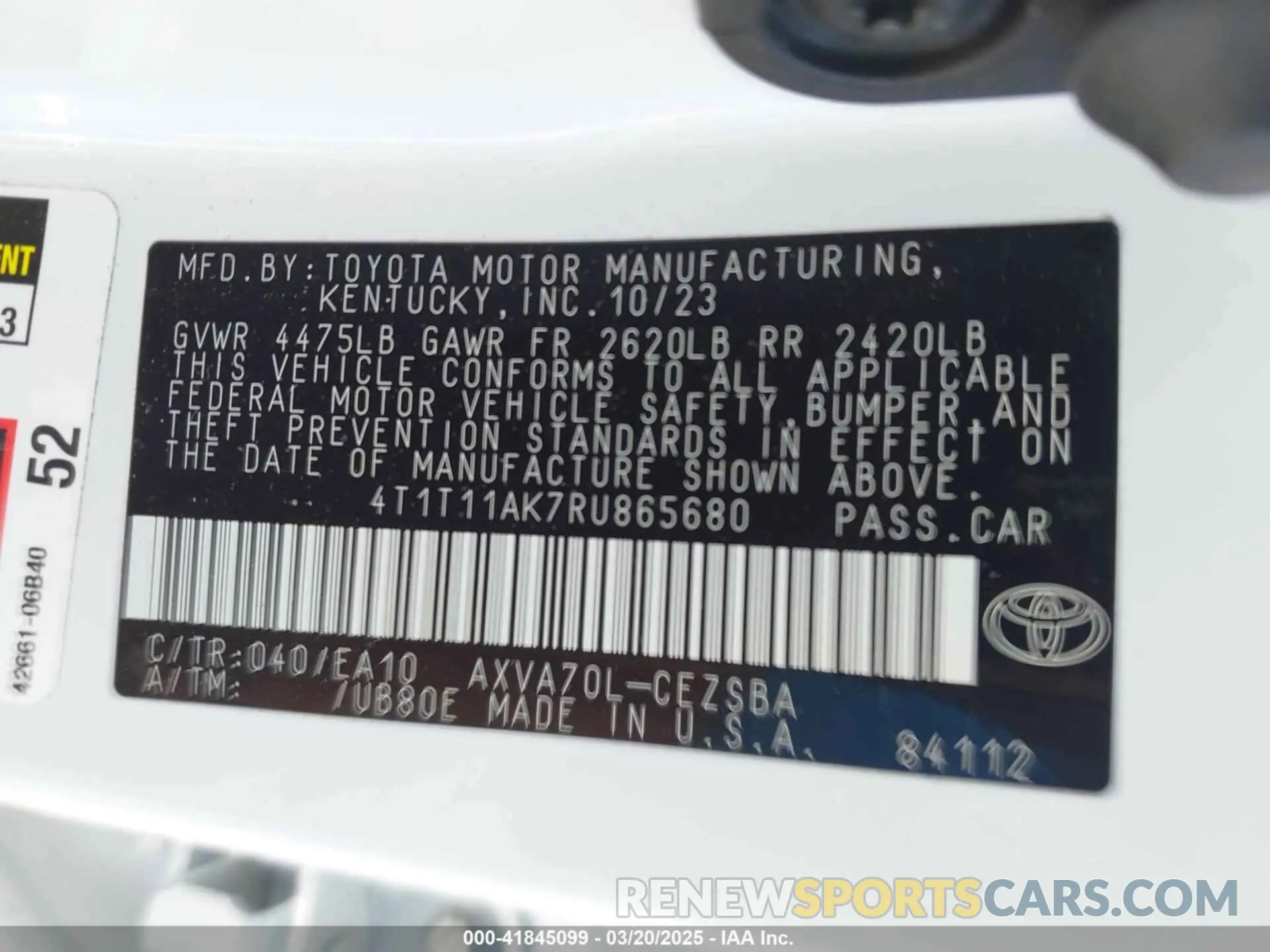 9 Photograph of a damaged car 4T1T11AK7RU865680 TOYOTA CAMRY 2024
