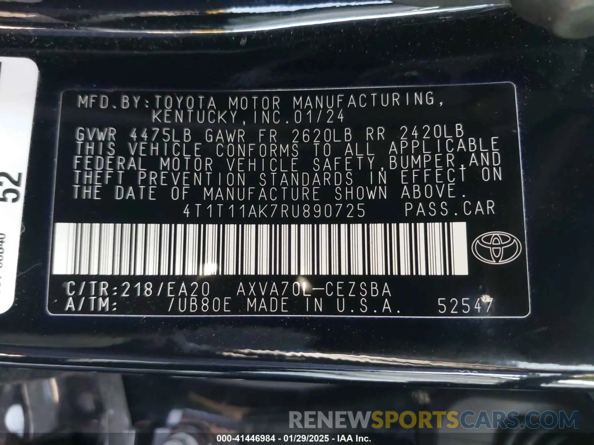 9 Photograph of a damaged car 4T1T11AK7RU890725 TOYOTA CAMRY 2024