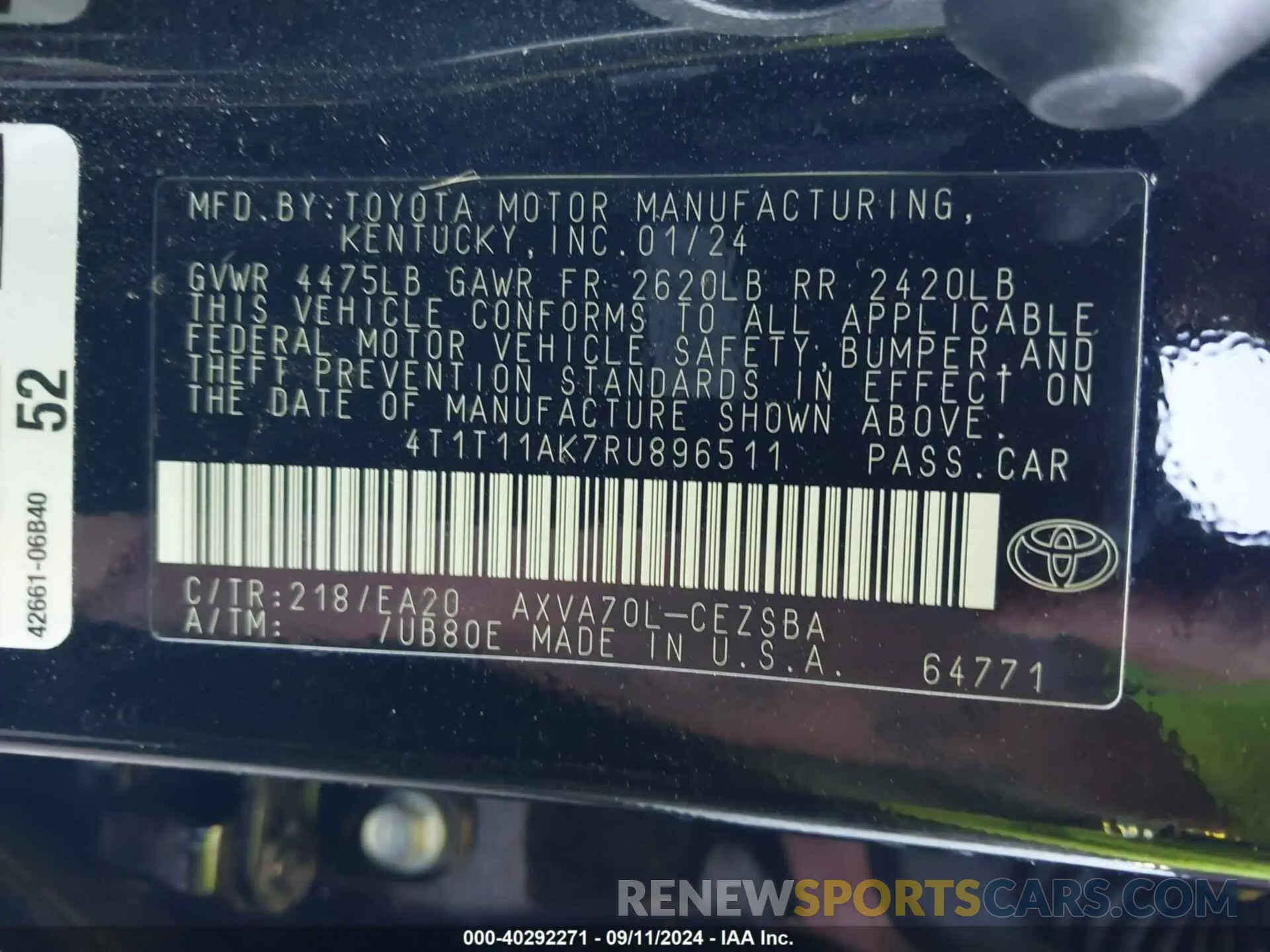 9 Photograph of a damaged car 4T1T11AK7RU896511 TOYOTA CAMRY 2024