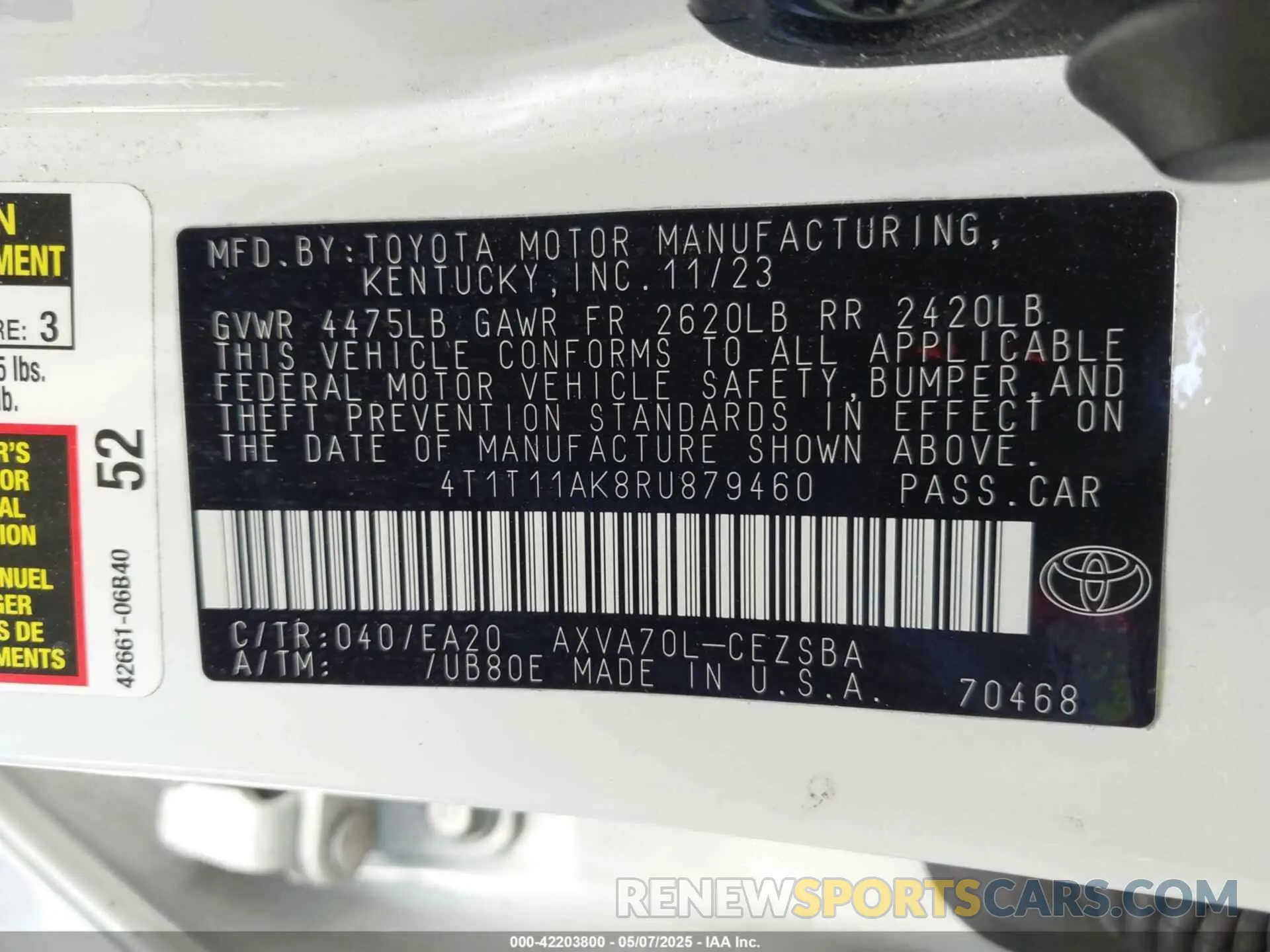 9 Photograph of a damaged car 4T1T11AK8RU879460 TOYOTA CAMRY 2024
