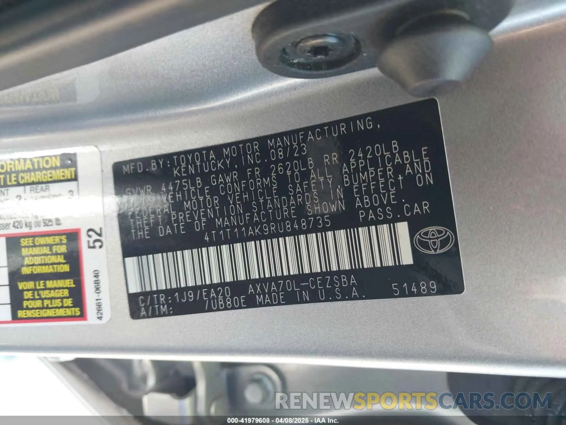 9 Photograph of a damaged car 4T1T11AK9RU848735 TOYOTA CAMRY 2024