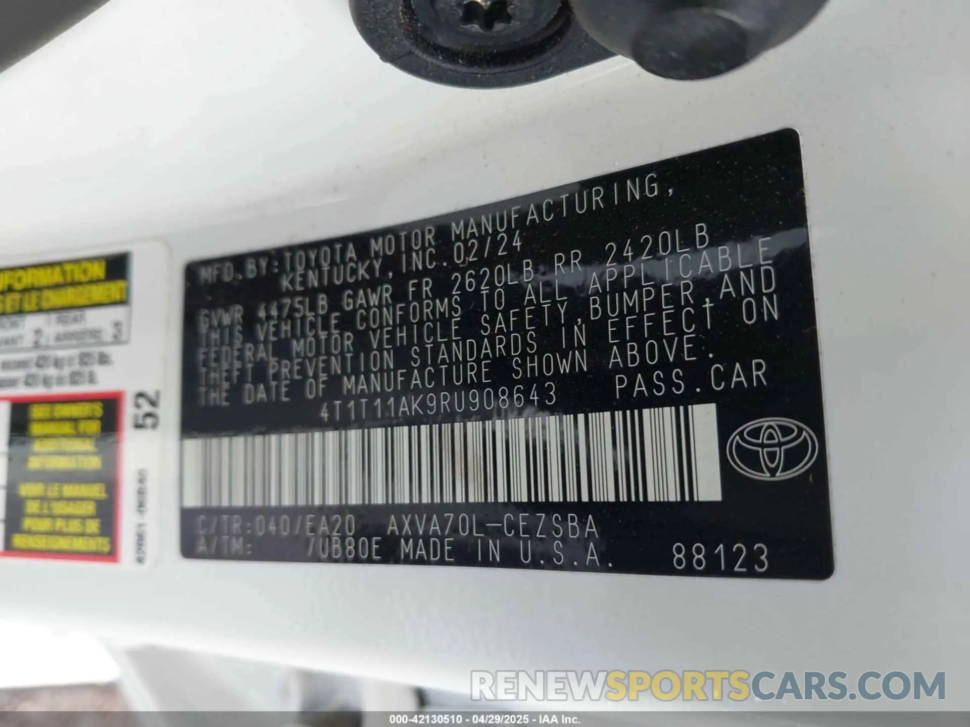 9 Photograph of a damaged car 4T1T11AK9RU908643 TOYOTA CAMRY 2024