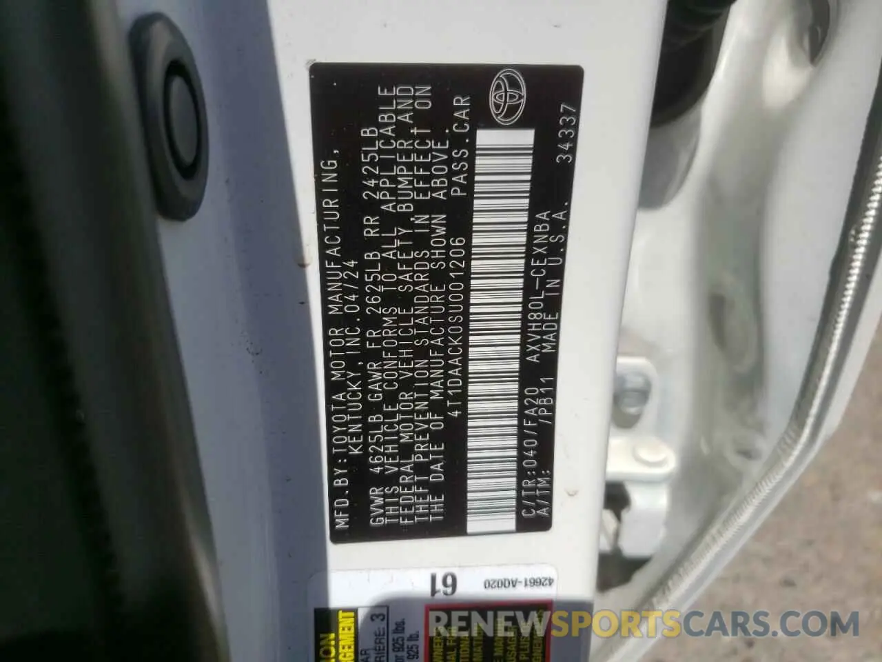 13 Photograph of a damaged car 4T1DAACK0SU001206 TOYOTA CAMRY 2025
