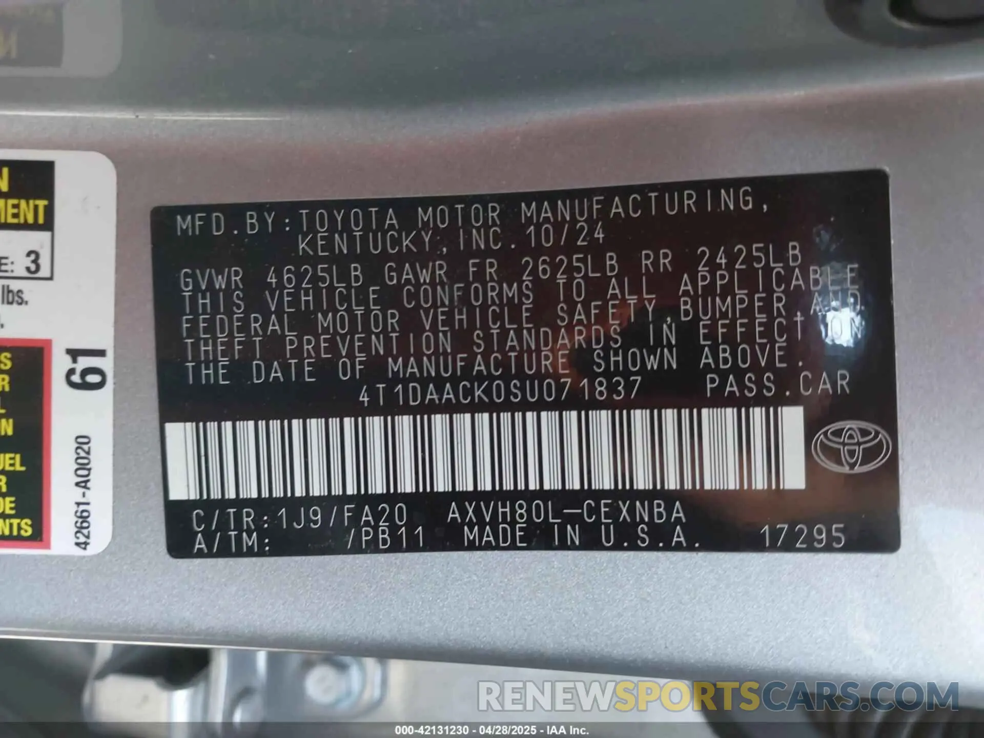 9 Photograph of a damaged car 4T1DAACK0SU071837 TOYOTA CAMRY 2025