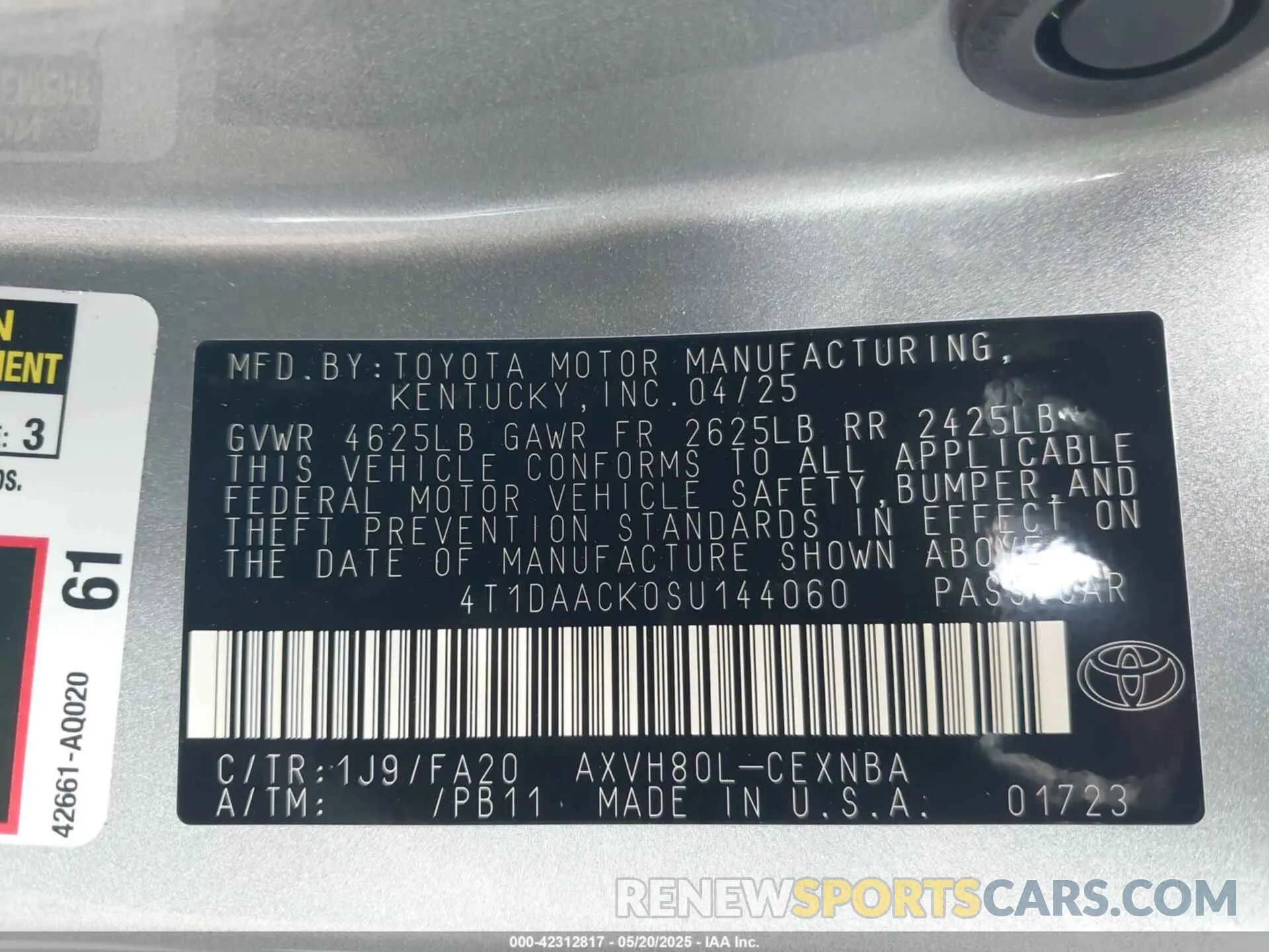 9 Photograph of a damaged car 4T1DAACK0SU144060 TOYOTA CAMRY 2025