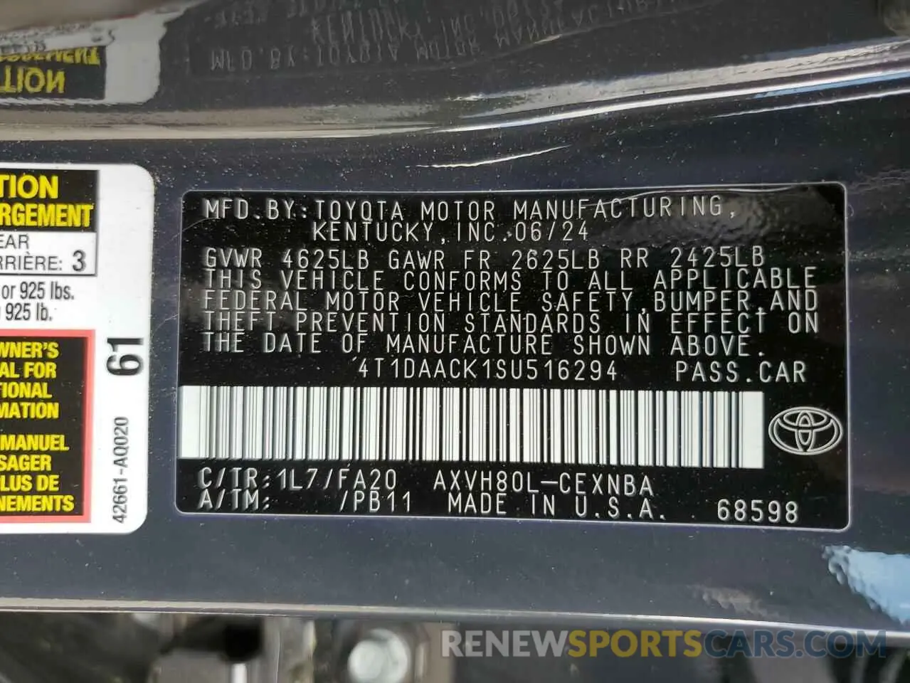13 Photograph of a damaged car 4T1DAACK1SU516294 TOYOTA CAMRY 2025