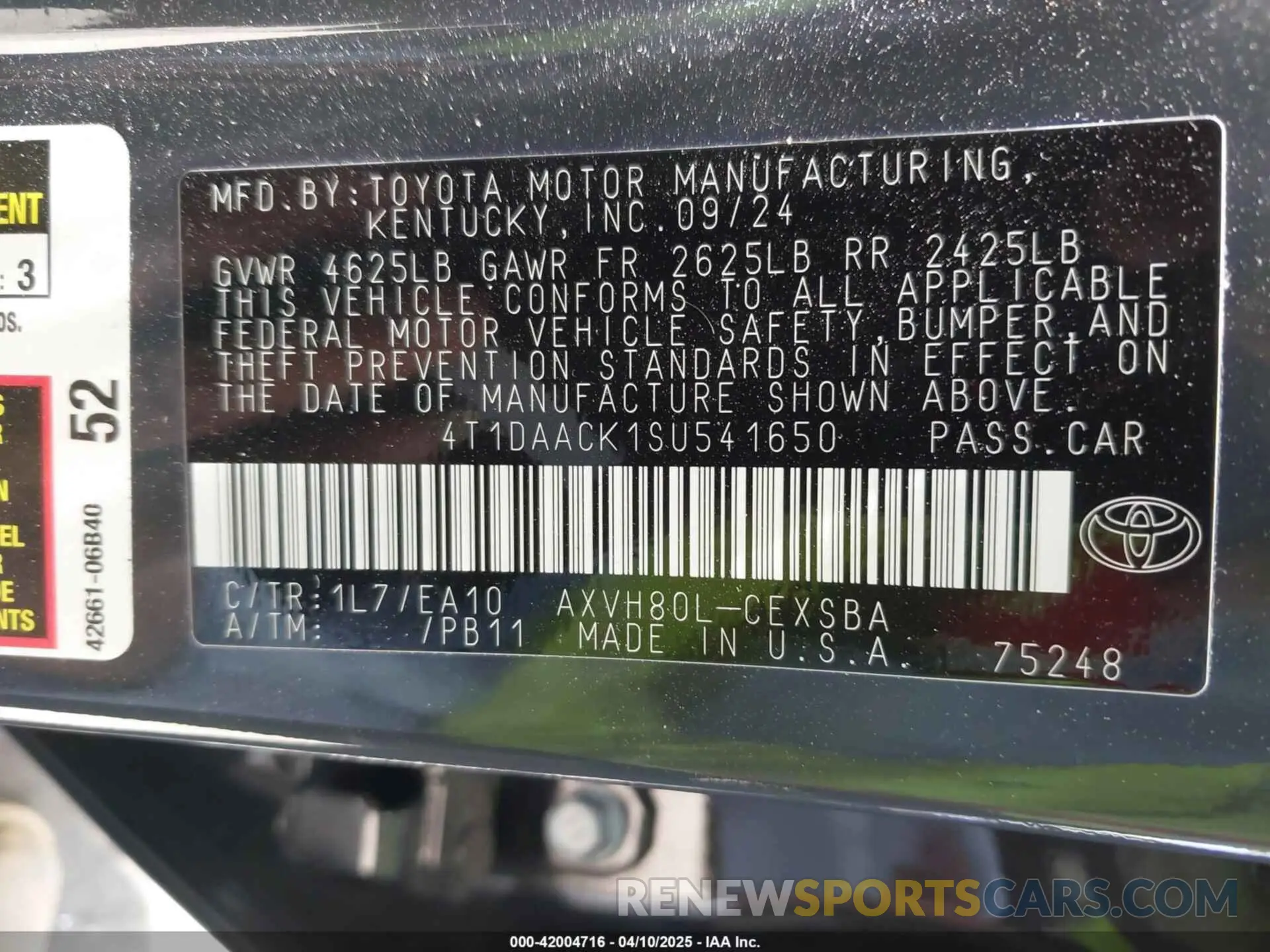 9 Photograph of a damaged car 4T1DAACK1SU541650 TOYOTA CAMRY 2025