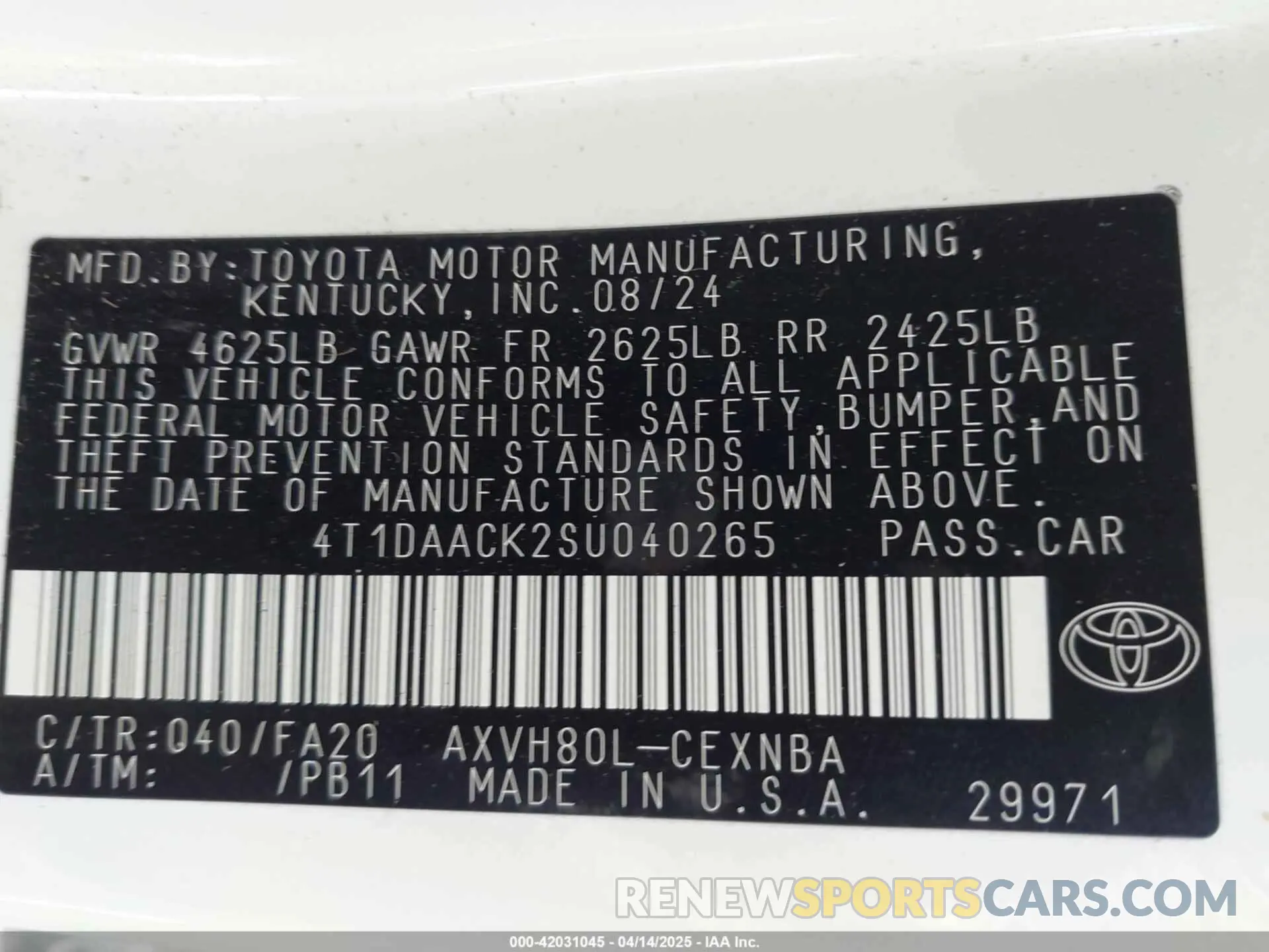 9 Photograph of a damaged car 4T1DAACK2SU040265 TOYOTA CAMRY 2025