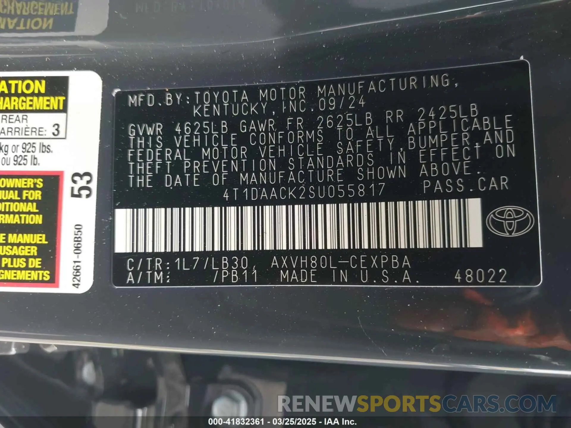9 Photograph of a damaged car 4T1DAACK2SU055817 TOYOTA CAMRY 2025