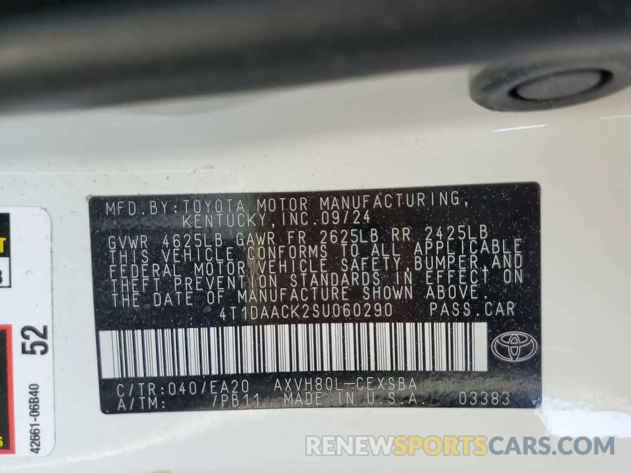 12 Photograph of a damaged car 4T1DAACK2SU060290 TOYOTA CAMRY 2025