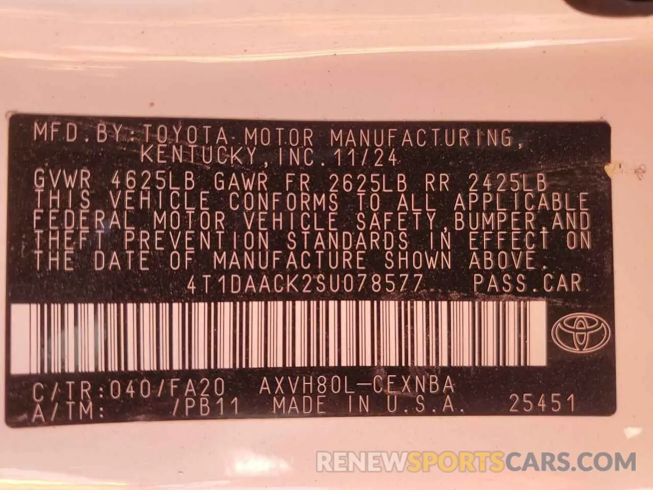 12 Photograph of a damaged car 4T1DAACK2SU078577 TOYOTA CAMRY 2025