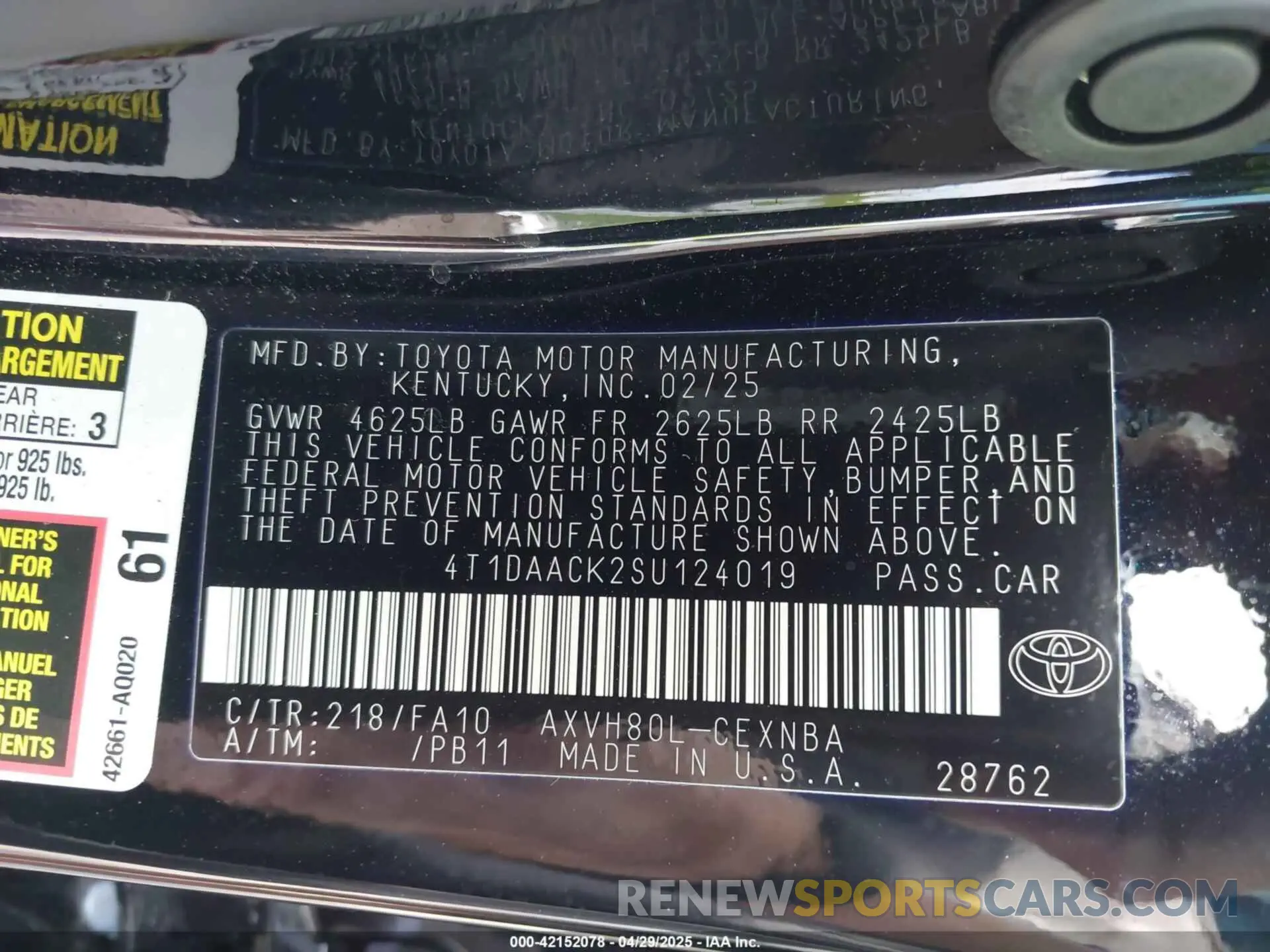 9 Photograph of a damaged car 4T1DAACK2SU124019 TOYOTA CAMRY 2025
