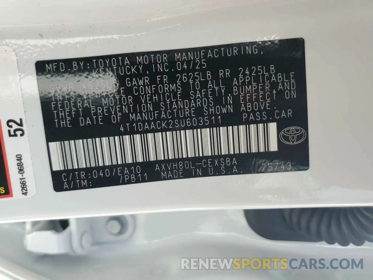 12 Photograph of a damaged car 4T1DAACK2SU603511 TOYOTA CAMRY 2025