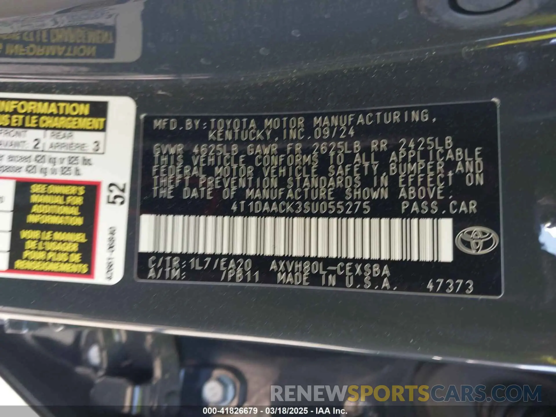 9 Photograph of a damaged car 4T1DAACK3SU055275 TOYOTA CAMRY 2025