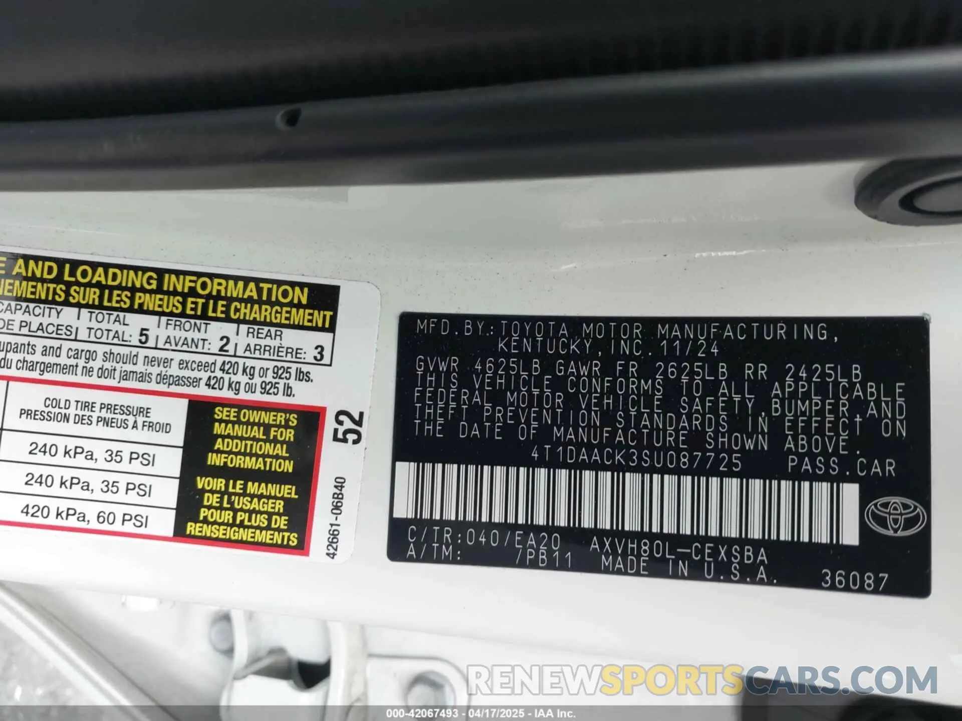 9 Photograph of a damaged car 4T1DAACK3SU087725 TOYOTA CAMRY 2025