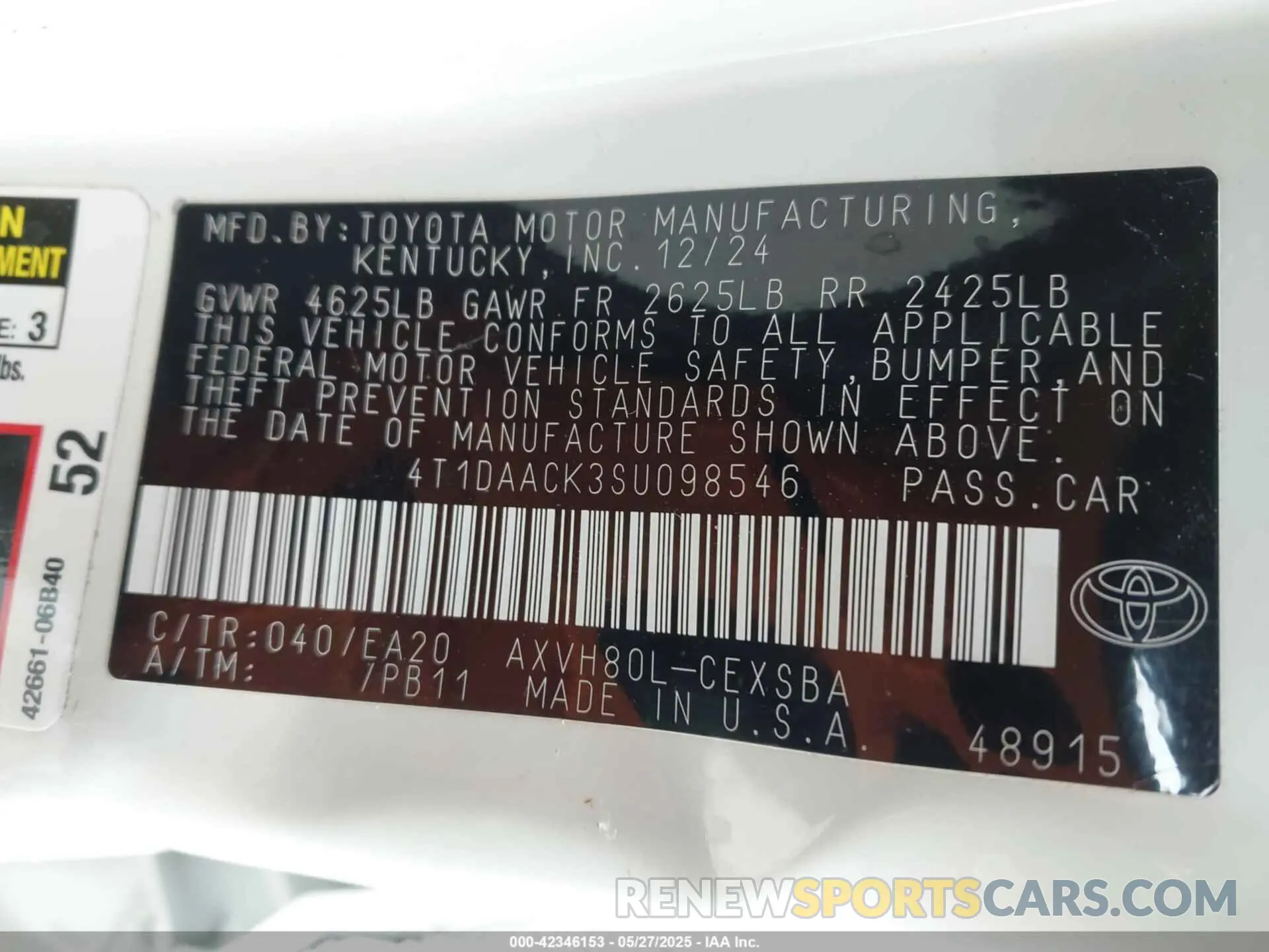 9 Photograph of a damaged car 4T1DAACK3SU098546 TOYOTA CAMRY 2025