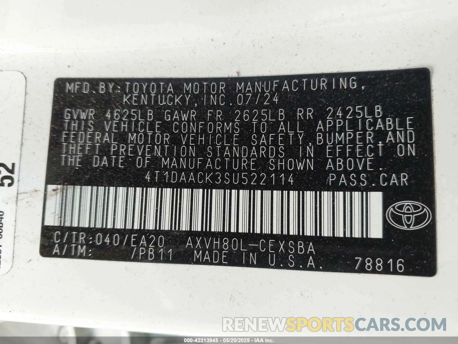 9 Photograph of a damaged car 4T1DAACK3SU522114 TOYOTA CAMRY 2025