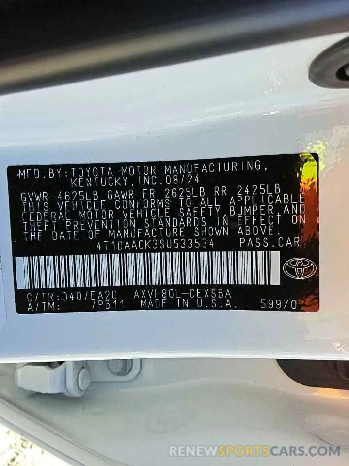 12 Photograph of a damaged car 4T1DAACK3SU533534 TOYOTA CAMRY 2025
