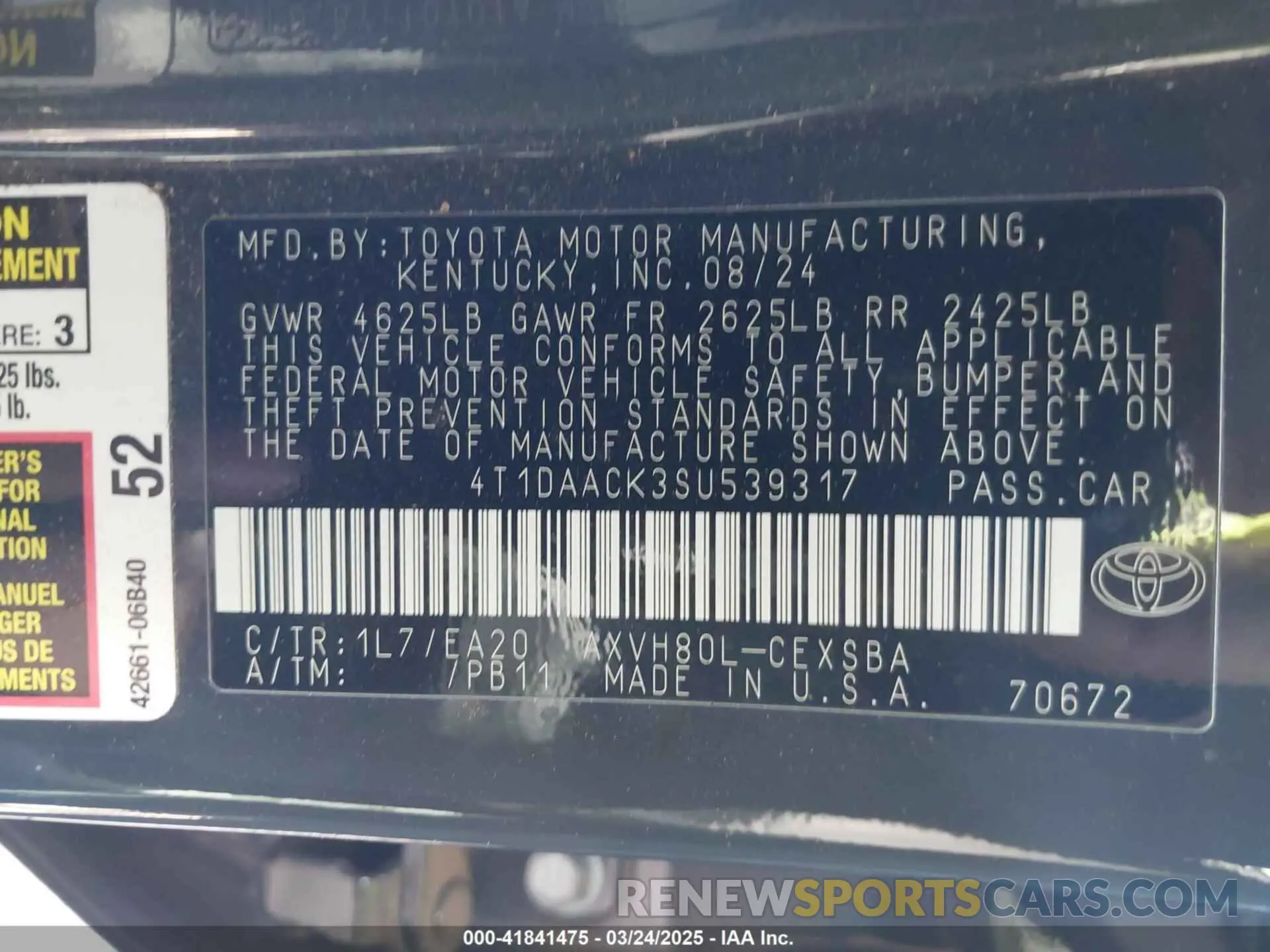 9 Photograph of a damaged car 4T1DAACK3SU539317 TOYOTA CAMRY 2025