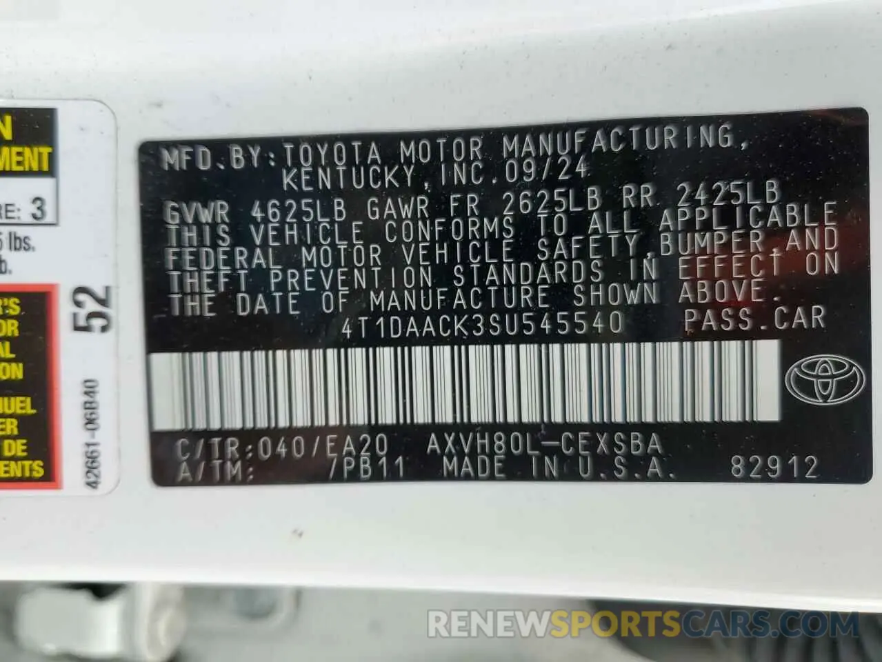 12 Photograph of a damaged car 4T1DAACK3SU545540 TOYOTA CAMRY 2025