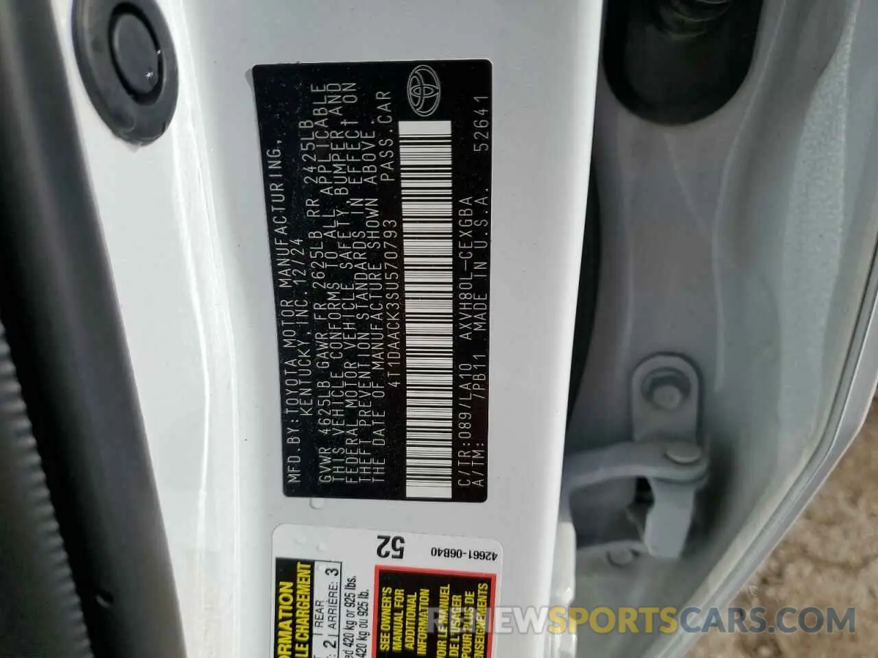 12 Photograph of a damaged car 4T1DAACK3SU570793 TOYOTA CAMRY 2025