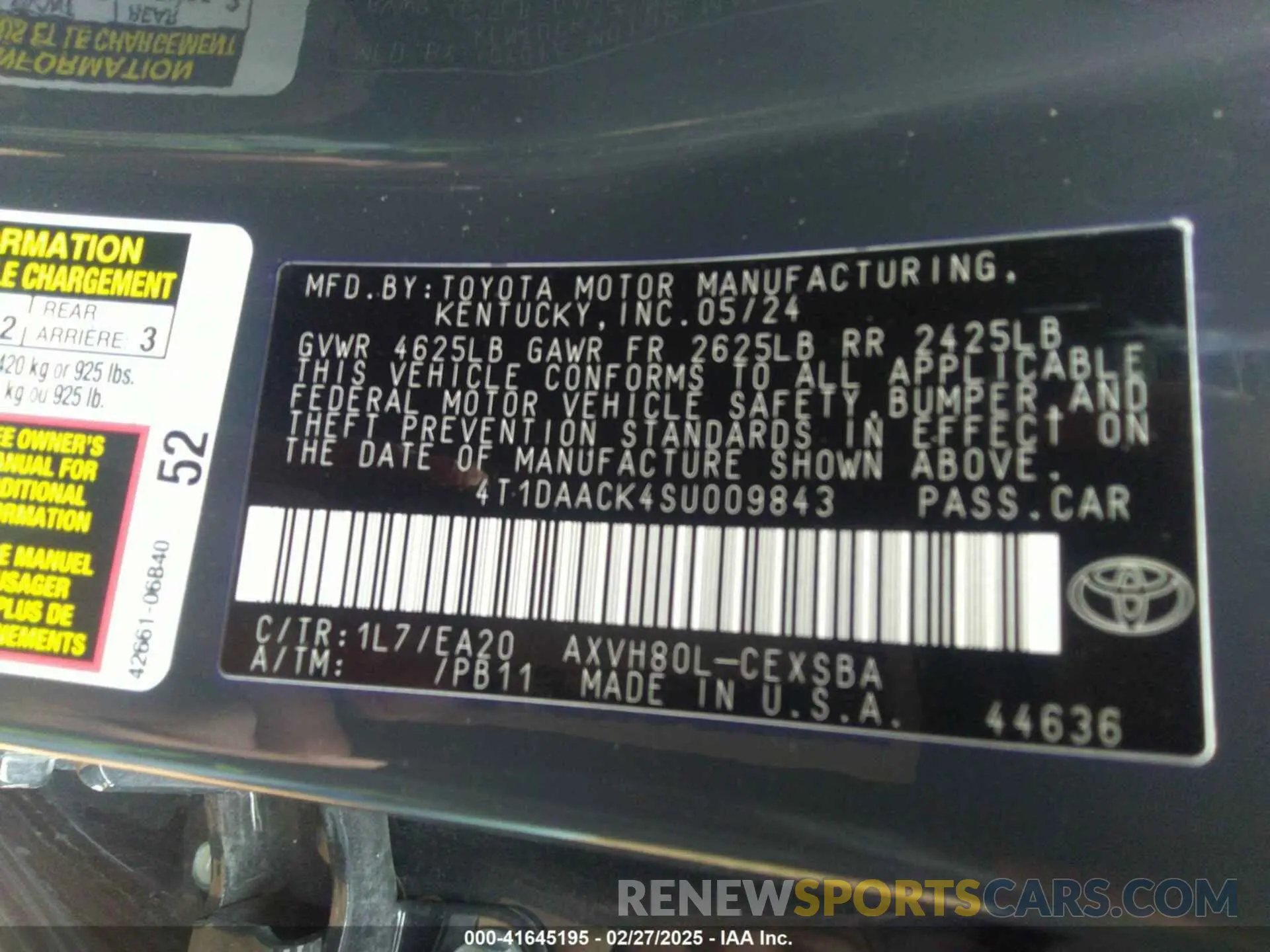 9 Photograph of a damaged car 4T1DAACK4SU009843 TOYOTA CAMRY 2025