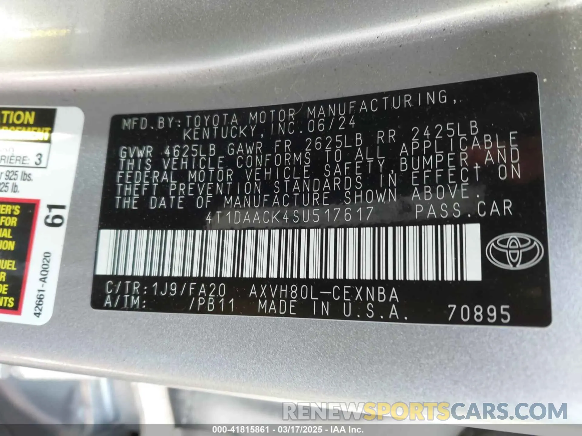 9 Photograph of a damaged car 4T1DAACK4SU517617 TOYOTA CAMRY 2025