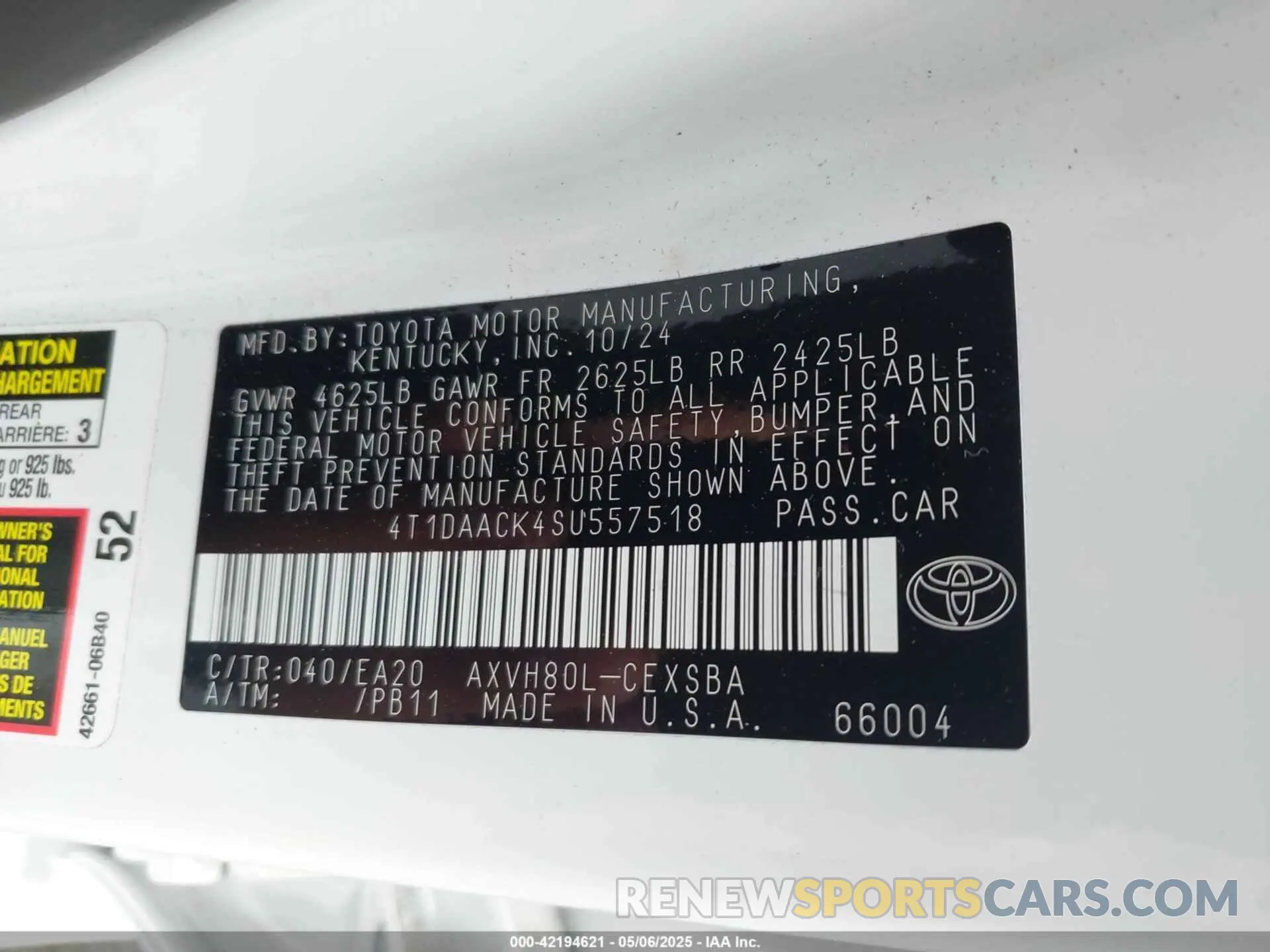 9 Photograph of a damaged car 4T1DAACK4SU557518 TOYOTA CAMRY 2025