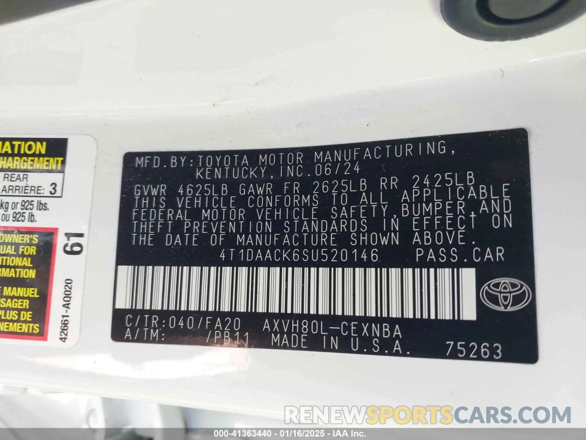 9 Photograph of a damaged car 4T1DAACK6SU520146 TOYOTA CAMRY 2025