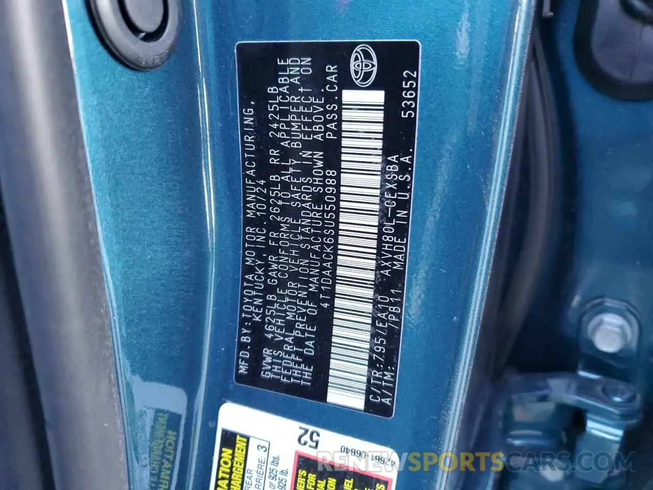 12 Photograph of a damaged car 4T1DAACK6SU550988 TOYOTA CAMRY 2025