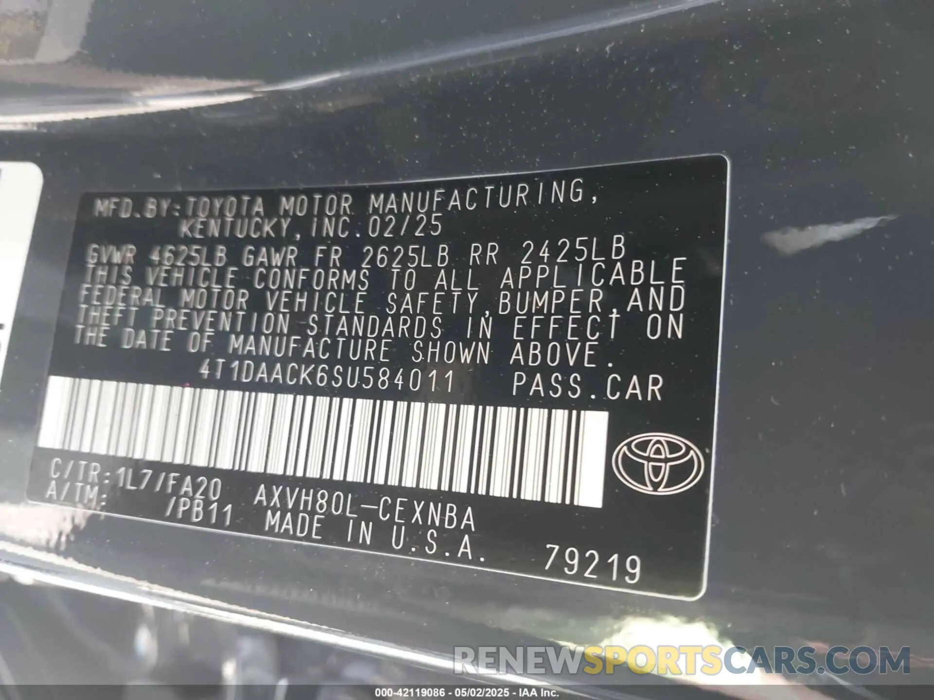 9 Photograph of a damaged car 4T1DAACK6SU584011 TOYOTA CAMRY 2025