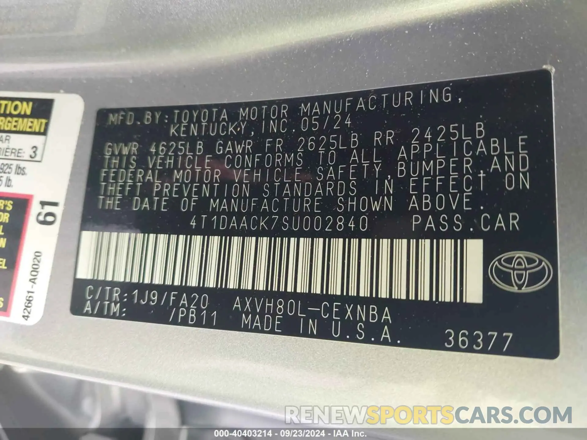 9 Photograph of a damaged car 4T1DAACK7SU002840 TOYOTA CAMRY 2025
