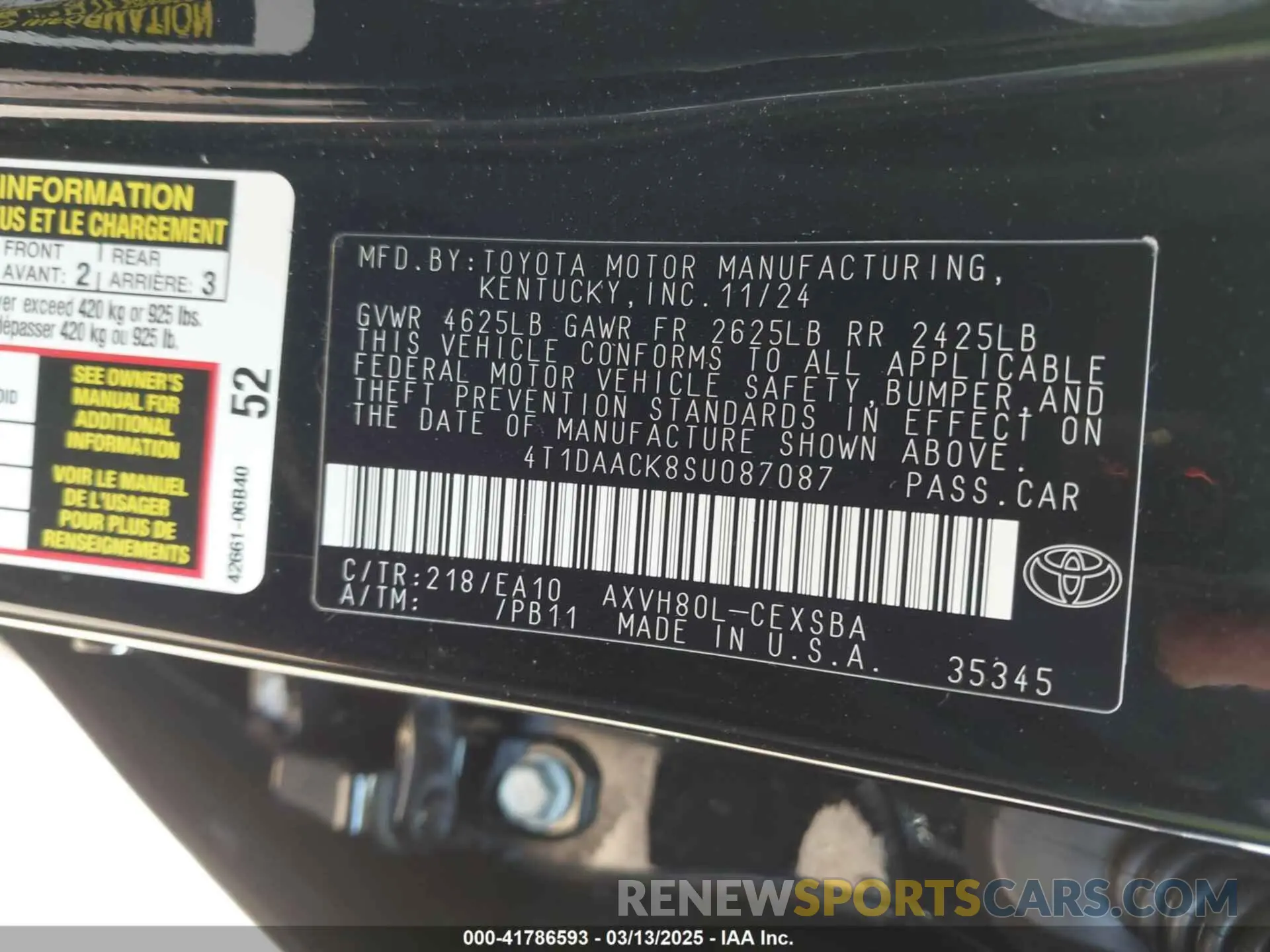 9 Photograph of a damaged car 4T1DAACK8SU087087 TOYOTA CAMRY 2025