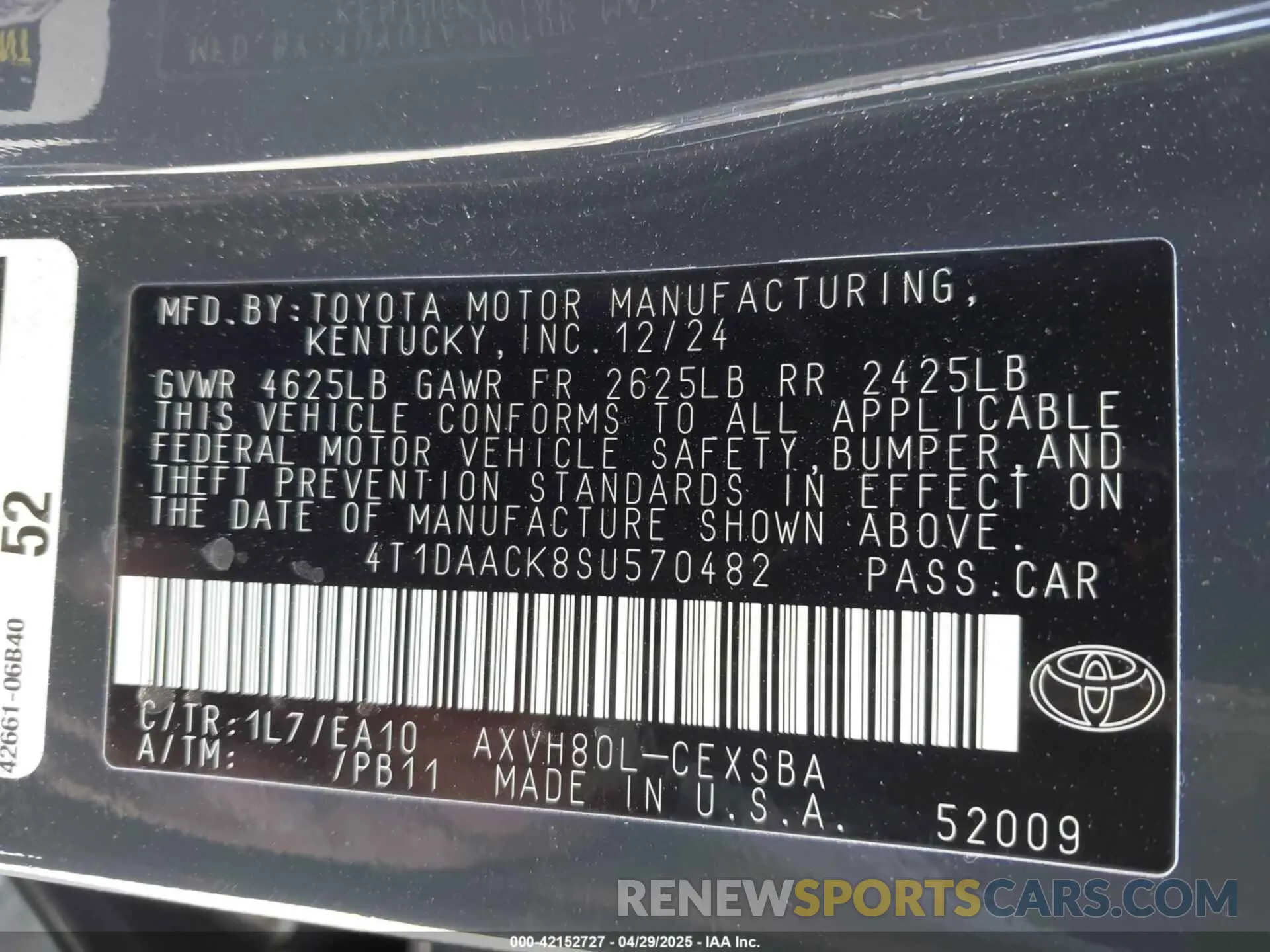 9 Photograph of a damaged car 4T1DAACK8SU570482 TOYOTA CAMRY 2025