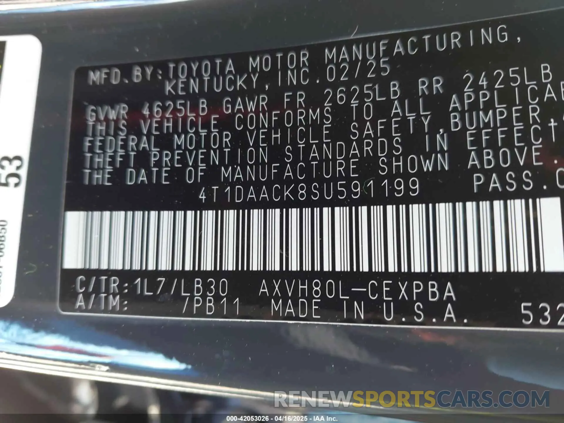 9 Photograph of a damaged car 4T1DAACK8SU591199 TOYOTA CAMRY 2025