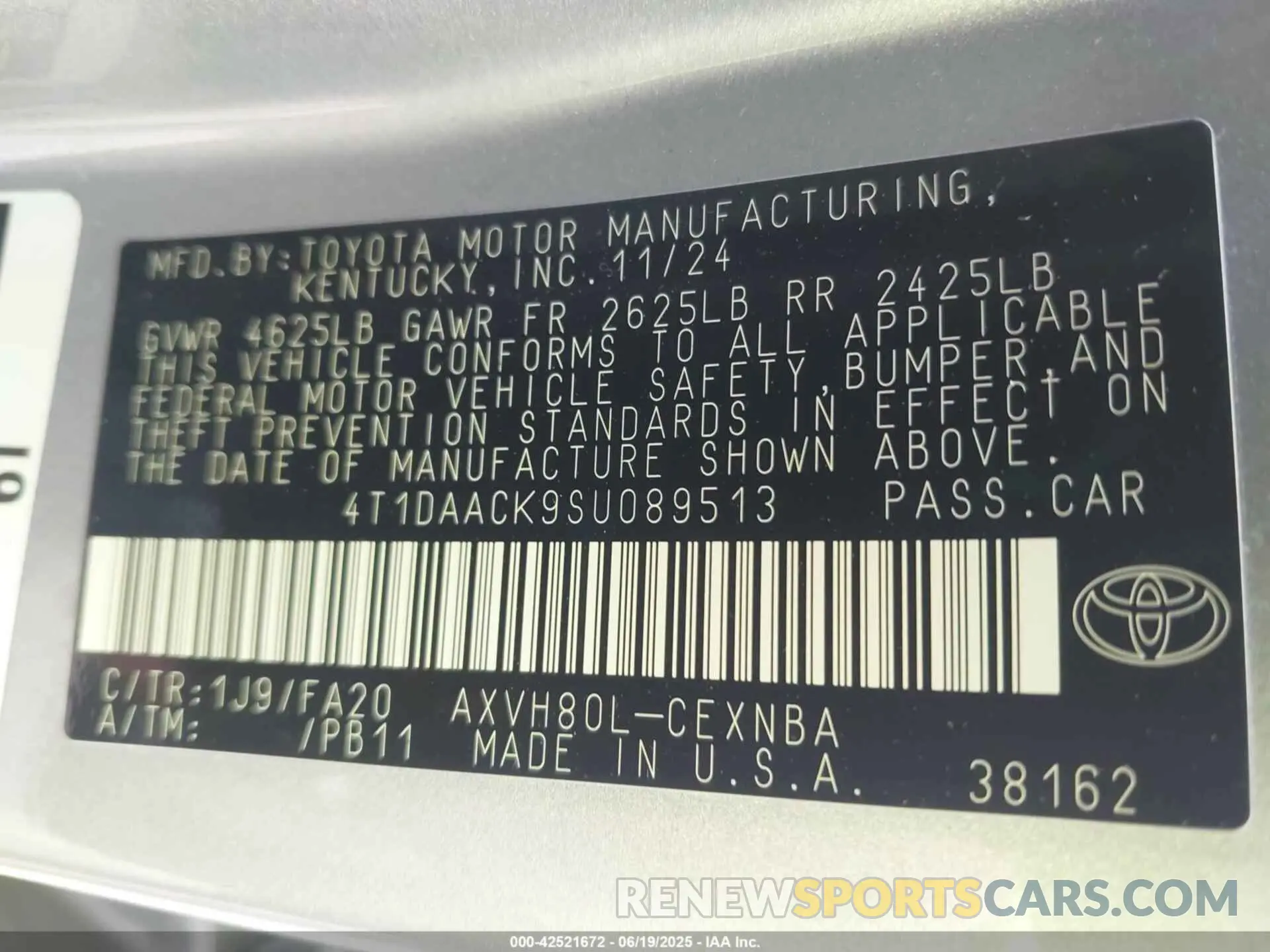 9 Photograph of a damaged car 4T1DAACK9SU089513 TOYOTA CAMRY 2025
