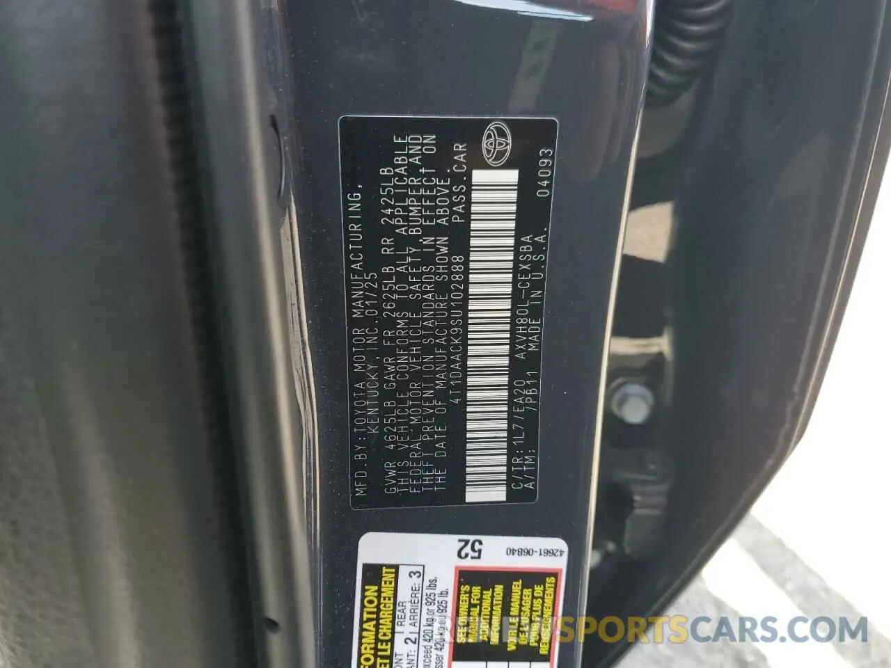 12 Photograph of a damaged car 4T1DAACK9SU102888 TOYOTA CAMRY 2025