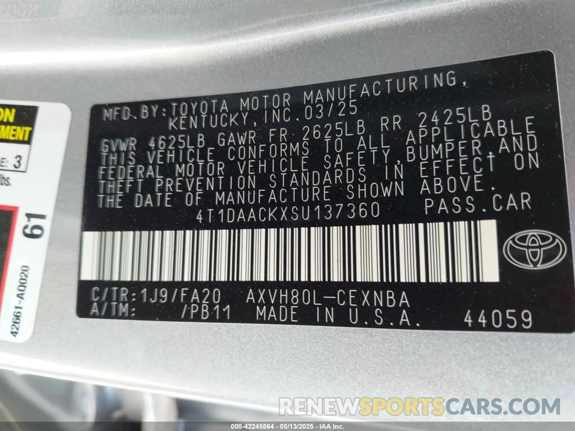 9 Photograph of a damaged car 4T1DAACKXSU137360 TOYOTA CAMRY 2025