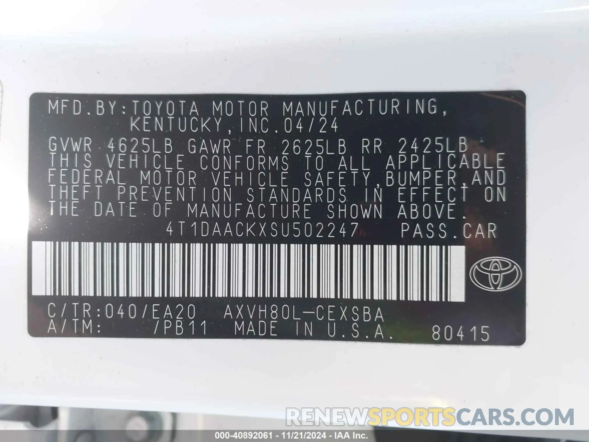 9 Photograph of a damaged car 4T1DAACKXSU502247 TOYOTA CAMRY 2025