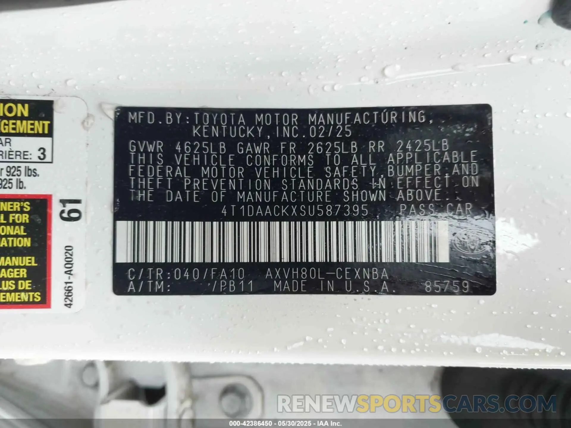 9 Photograph of a damaged car 4T1DAACKXSU587395 TOYOTA CAMRY 2025