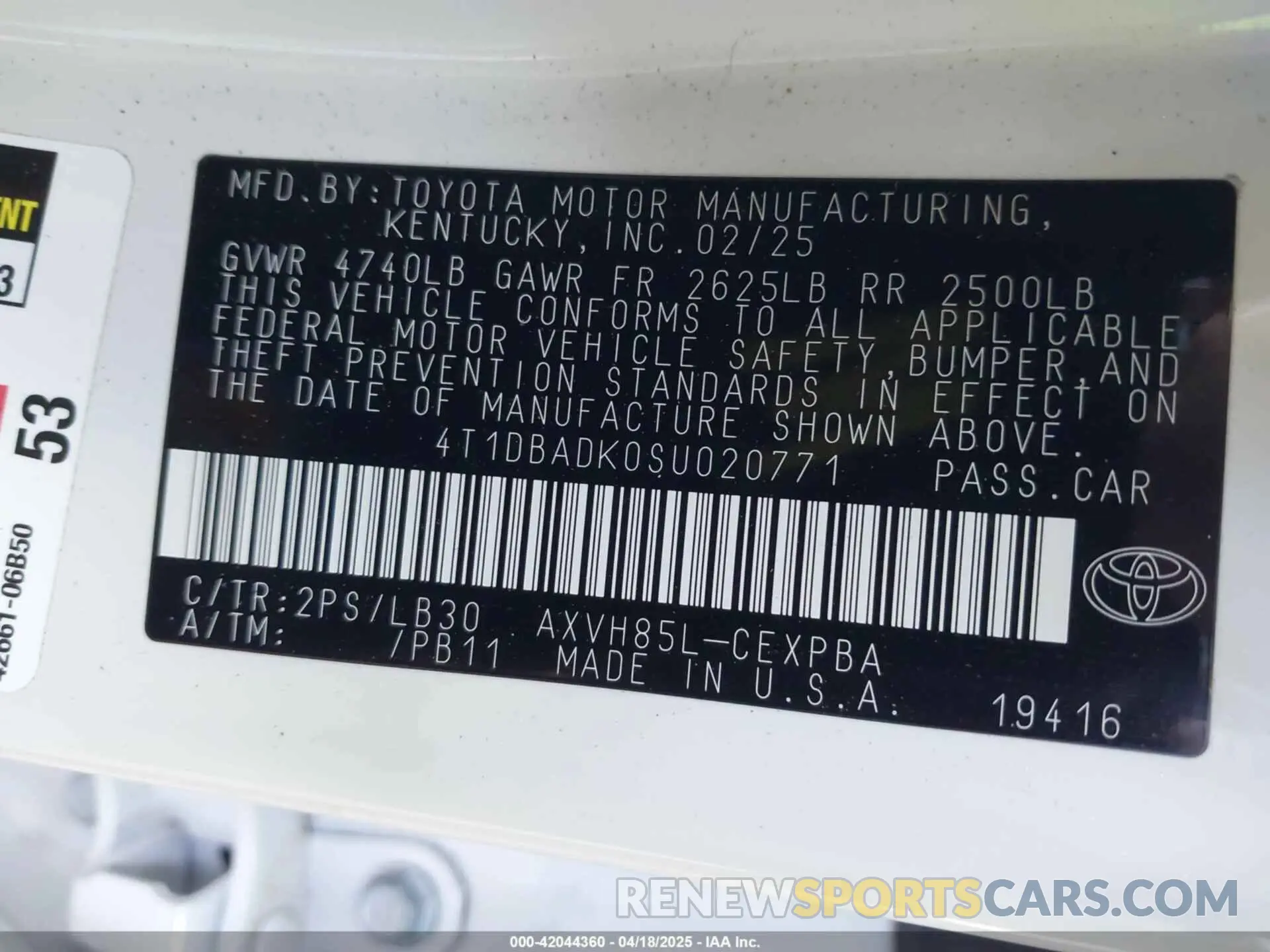 9 Photograph of a damaged car 4T1DBADK0SU020771 TOYOTA CAMRY 2025