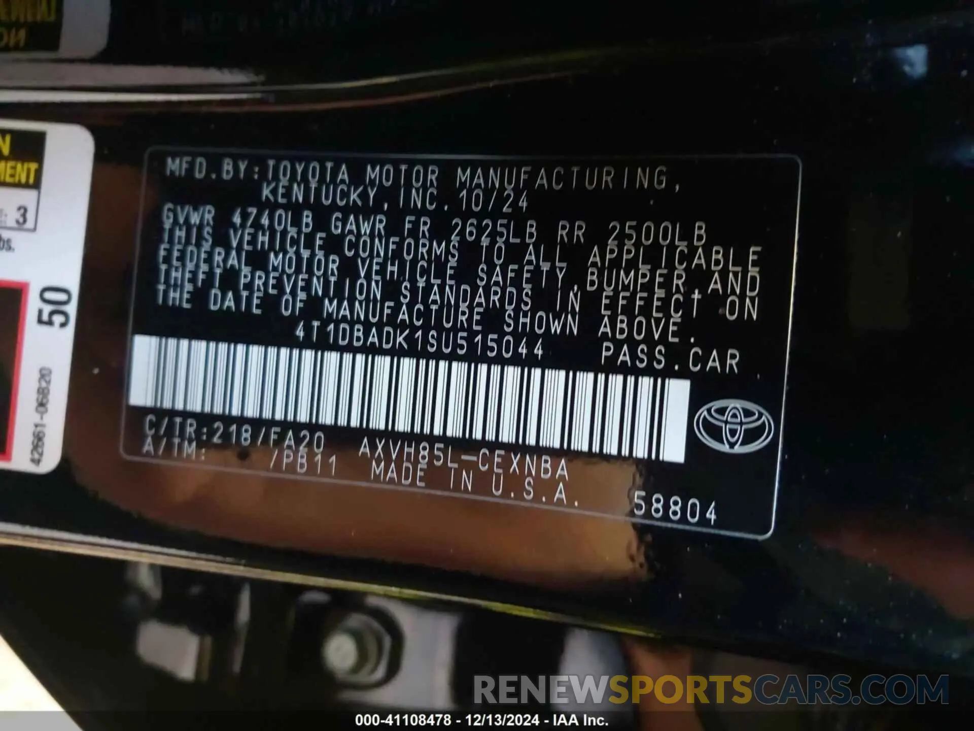 9 Photograph of a damaged car 4T1DBADK1SU515044 TOYOTA CAMRY 2025