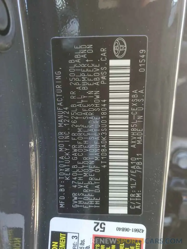12 Photograph of a damaged car 4T1DBADK3SU018044 TOYOTA CAMRY 2025
