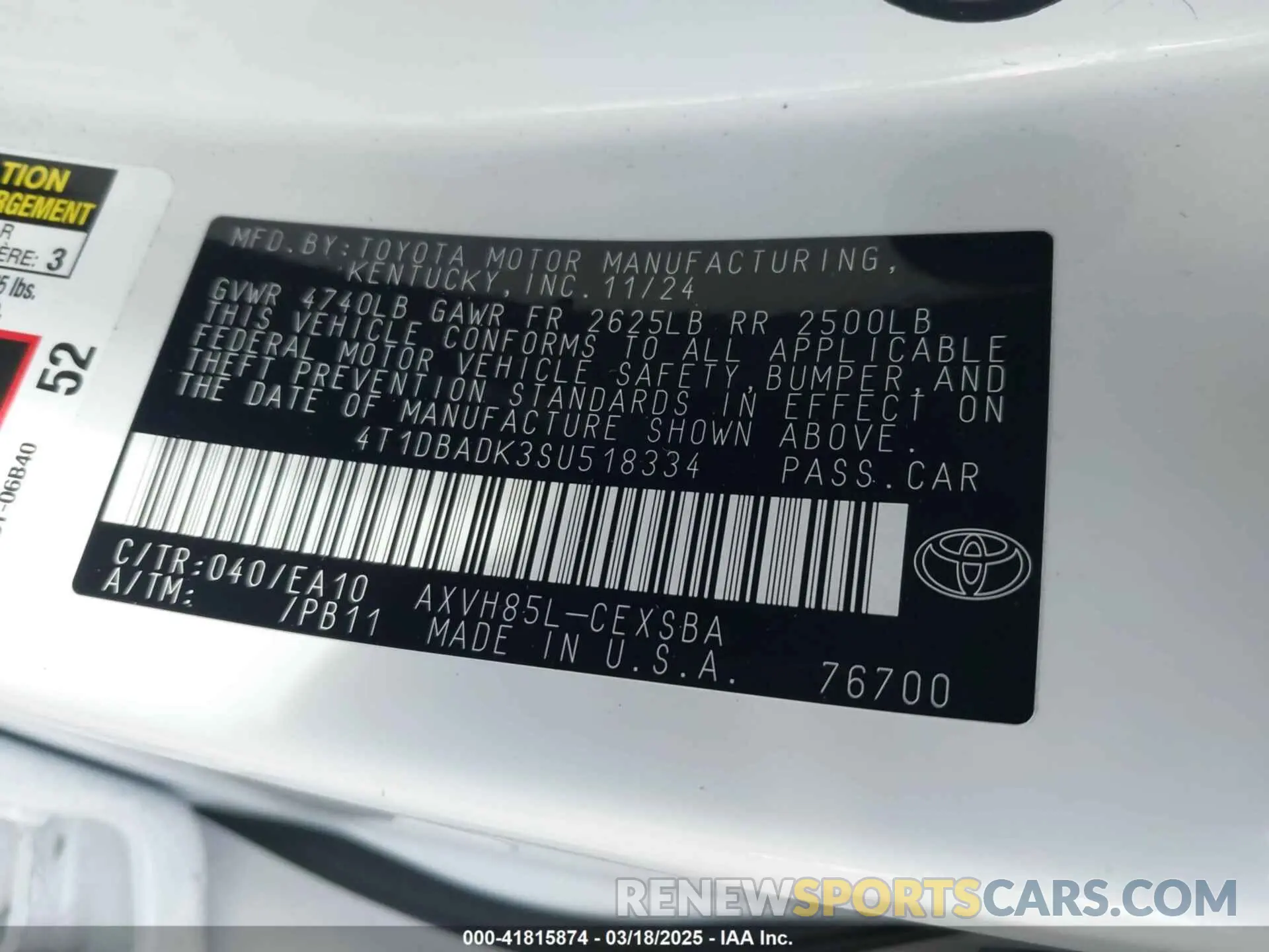 9 Photograph of a damaged car 4T1DBADK3SU518334 TOYOTA CAMRY 2025