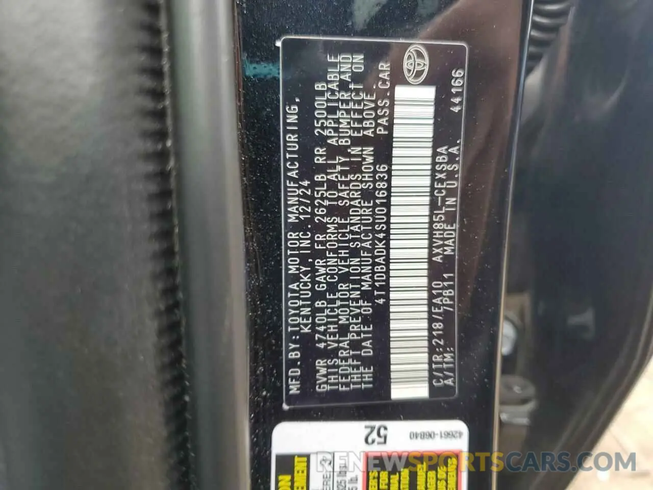 12 Photograph of a damaged car 4T1DBADK4SU016836 TOYOTA CAMRY 2025