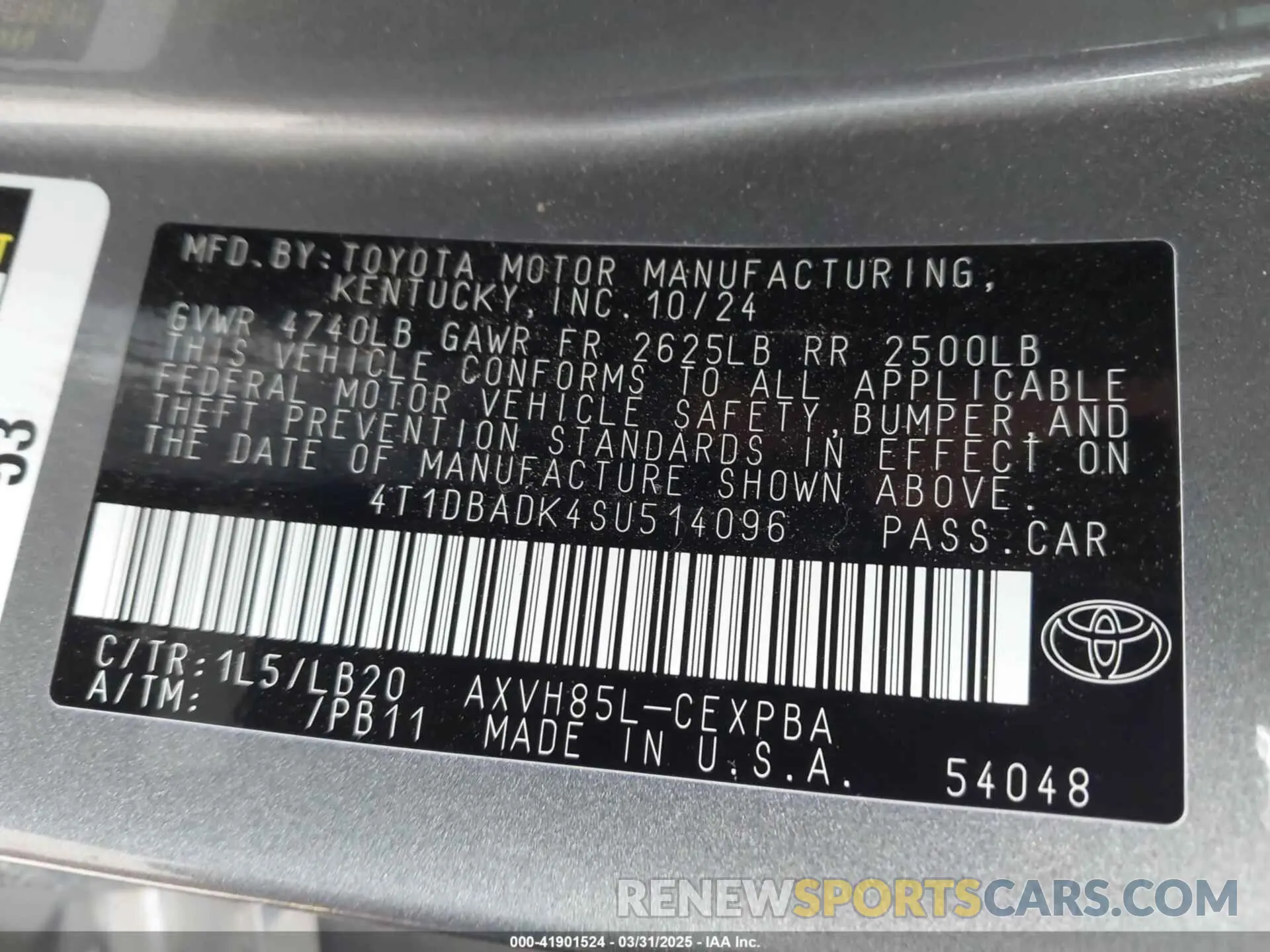9 Photograph of a damaged car 4T1DBADK4SU514096 TOYOTA CAMRY 2025