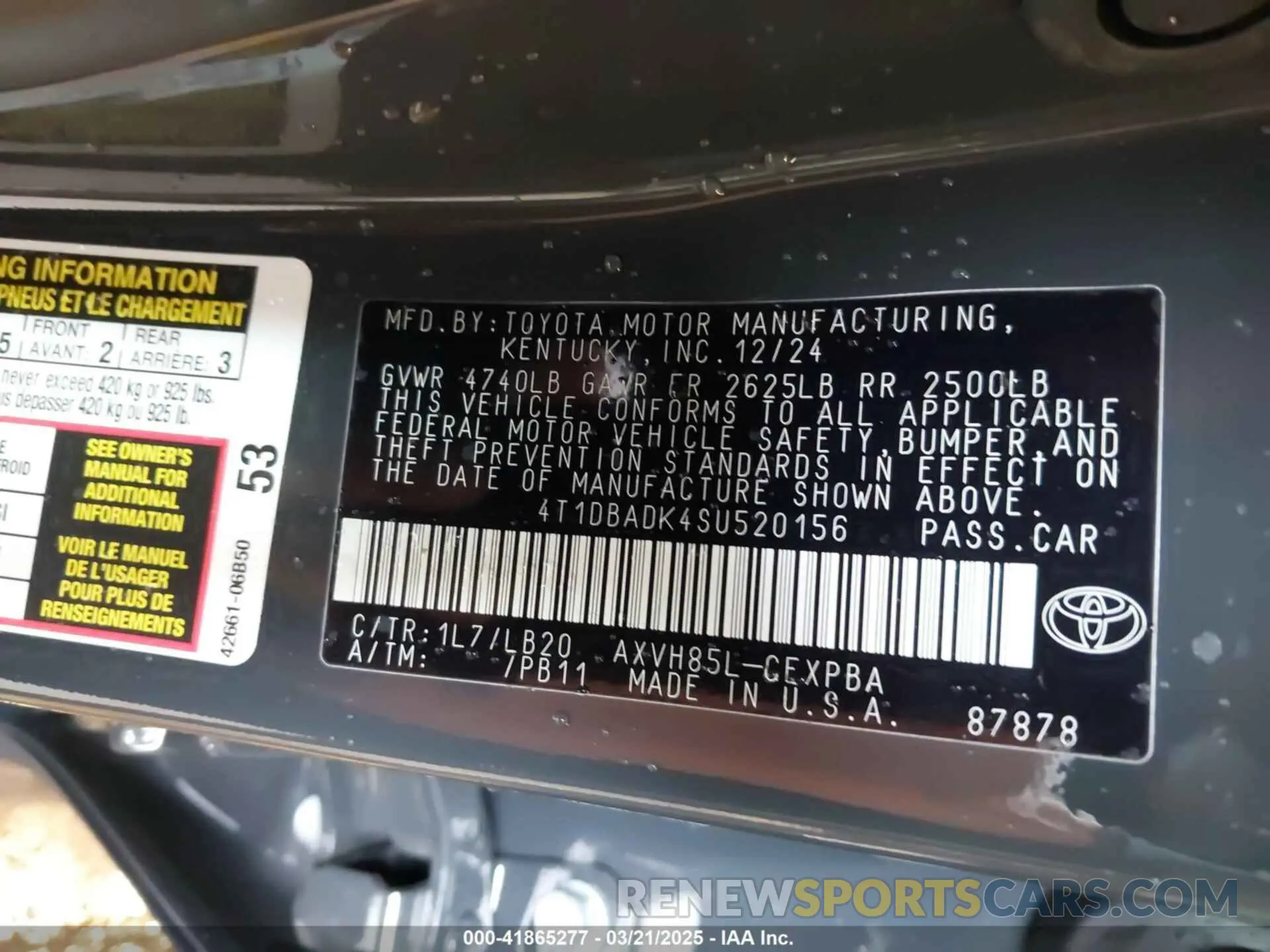 9 Photograph of a damaged car 4T1DBADK4SU520156 TOYOTA CAMRY 2025